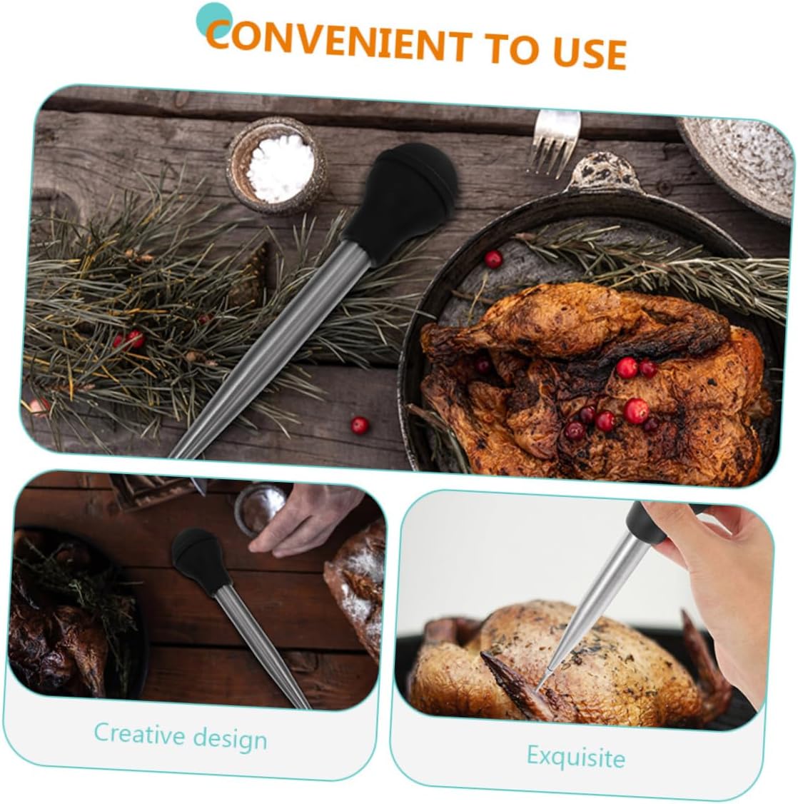 Cabilock Bulb Turkey Injector Flexible Meat Injector for Flavor Enhancement for Pork Beef and Fish Easy to Use Basting Tool for Juicy Turkey and Steak