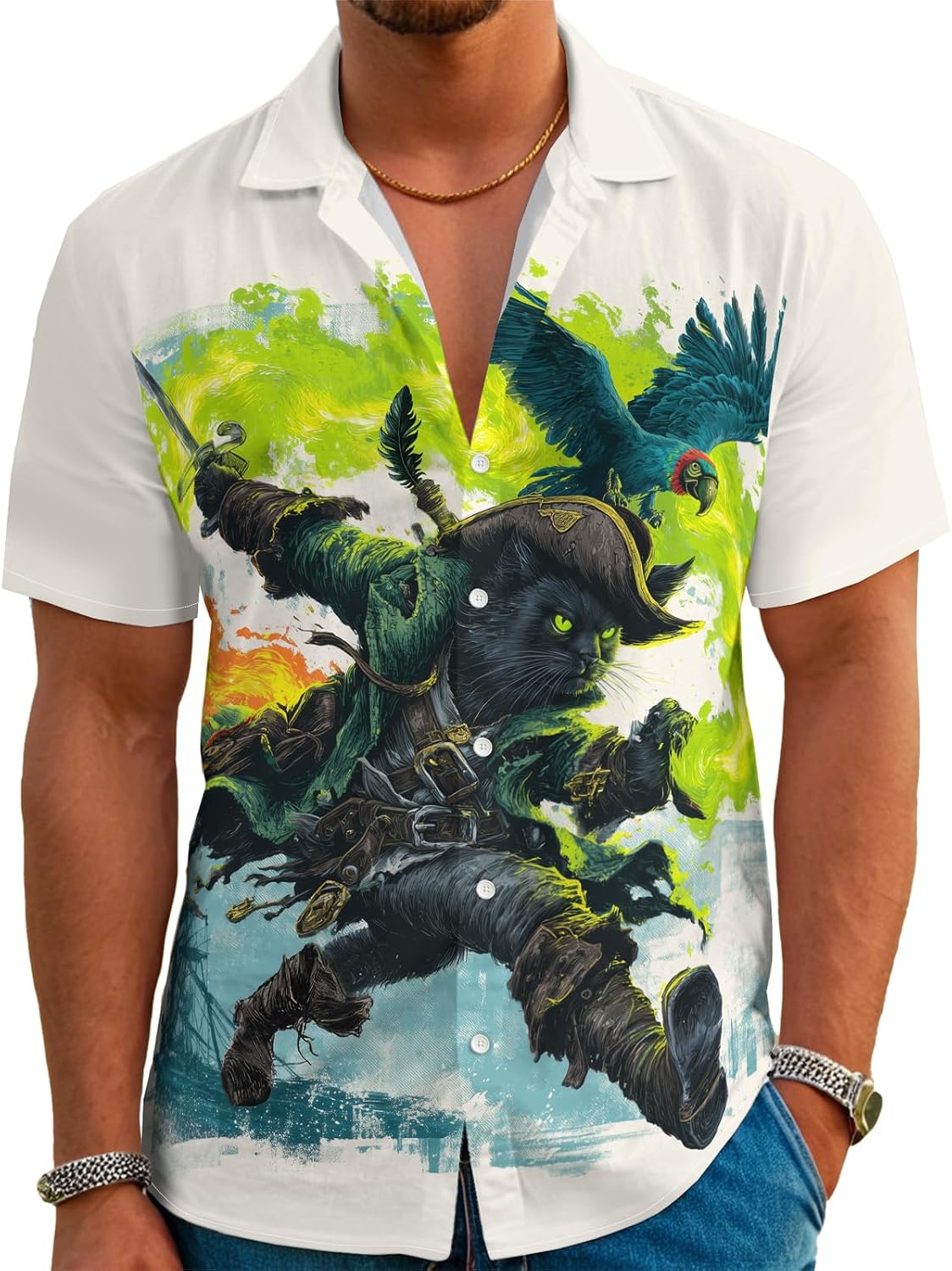 Funny Hawaiian Shirt for Men Novelty Cartoon Casual Short Sleeve Tops Summer Tropical Vacation Button Down Shirt