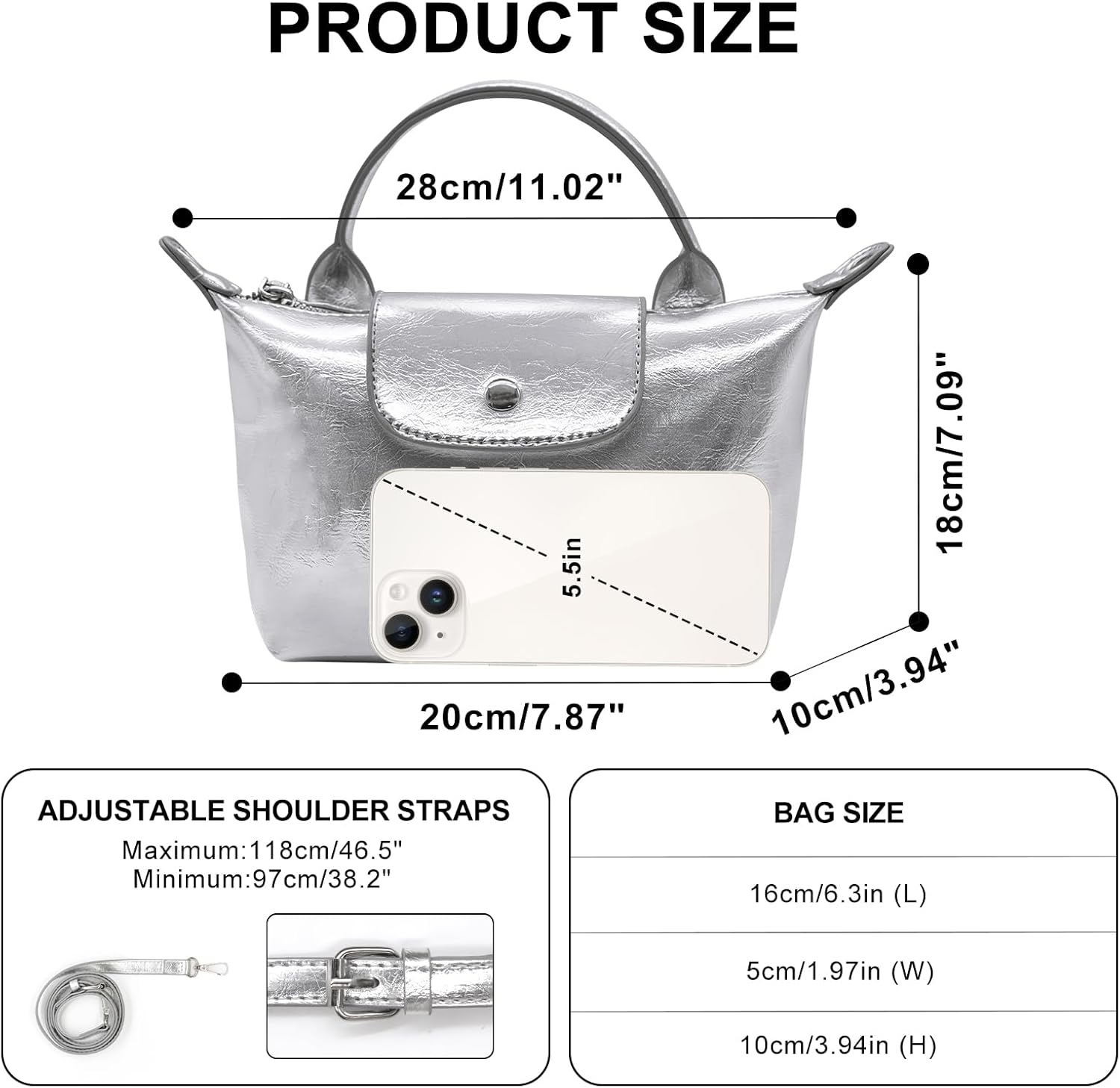 Long Keeper Small Crossbody Bag for Women Metallic PU Leather Shoulder Bag Mini Tote Handbags Zipper Top Handle Hobo Purse - Image 3