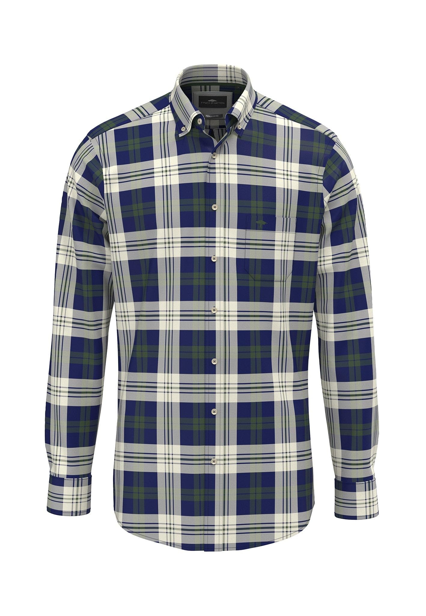 FYNCH-HATTON Camicia in cotone con grande motivo a quadri e colletto button-down