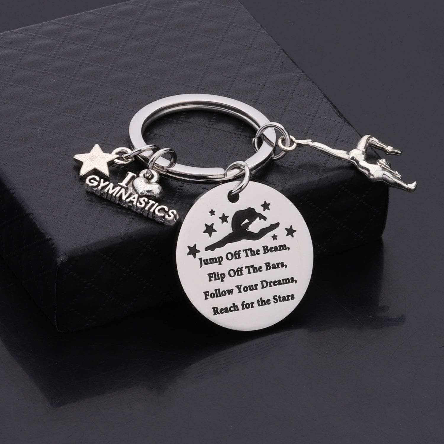 WSNANG Gymnastics Team Gifts Jump Off The Beam Flip Off The Bars Follow Your Dreams Reach For The Stars Keychain