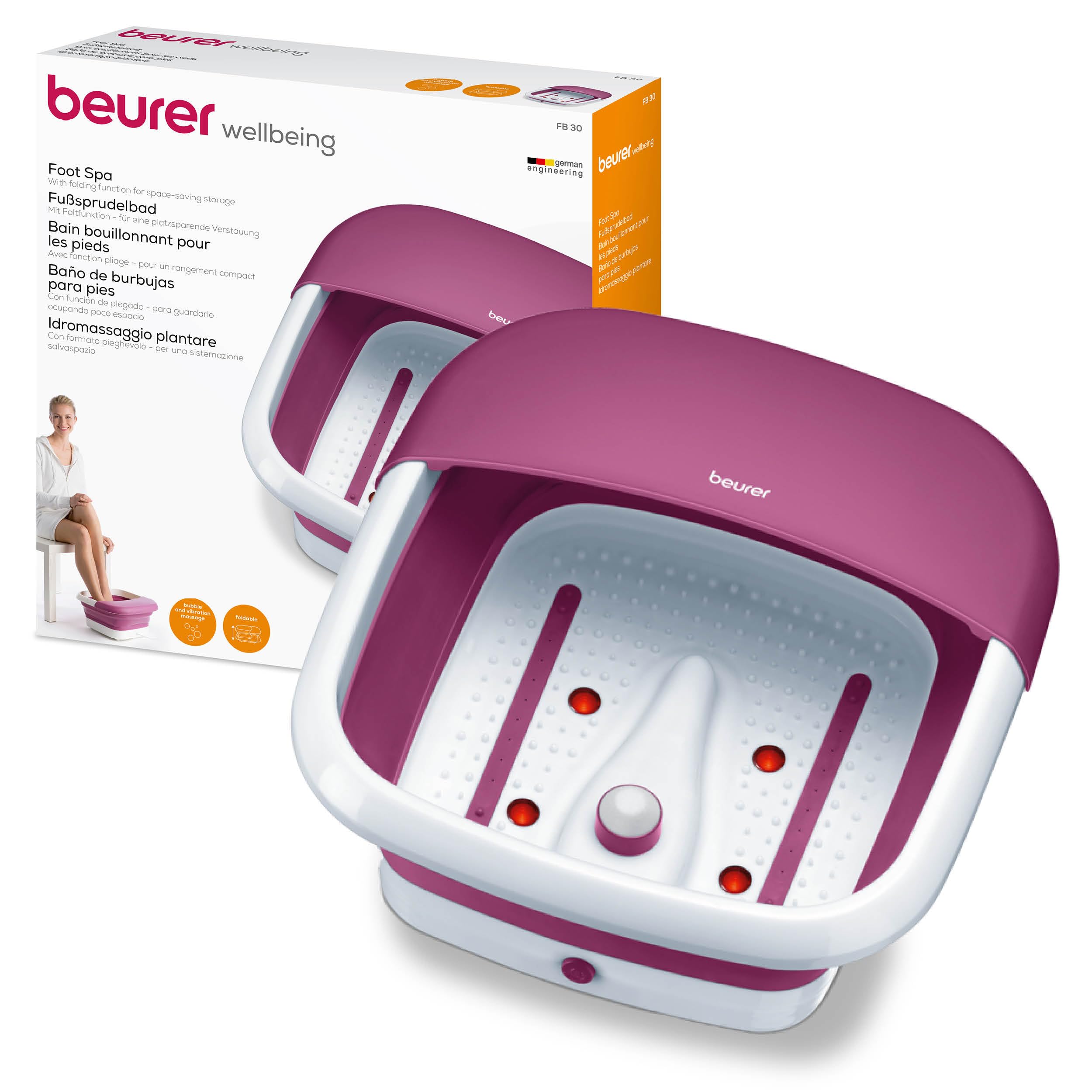 Beurer FB 30 Foot Bath with Hydromassage Plantar, Space Saving Thanks to Folding Format, Water Temperature Maintenance, Foot Reflexology Massage Reactivating Circulation