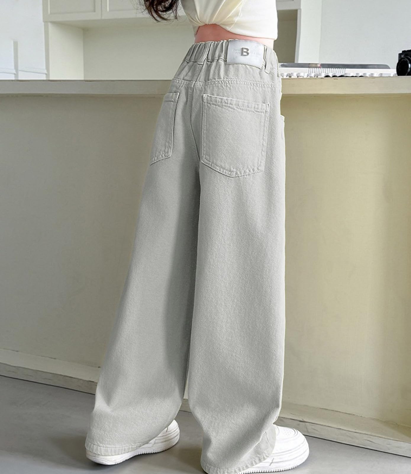 Jeans Wide Leg Pantalon Cargo Baggy Fille Millésime Jambe Large Jean Évasé Taille Haute Style Streetwear Y2K Décontracté Casual Poches Noir 10 Ans Vêtement De 3-16
