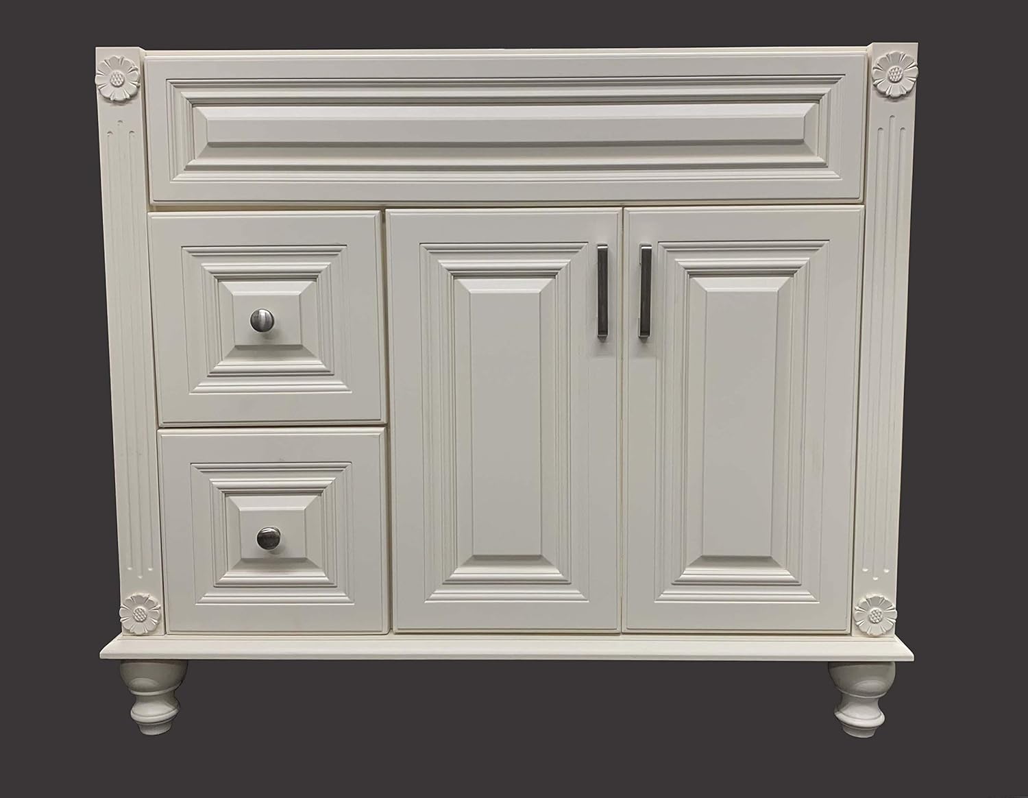 Antique White Solid Wood Single Bathroom Vanity Base Cabinet 36" W x 21" D x 32" H (Left Drawers)