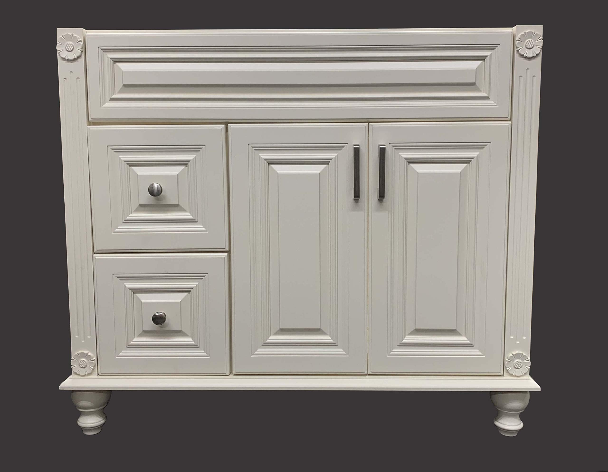 Antique White Solid Wood Single Bathroom Vanity Base Cabinet 36" W x 21" D x 32" H (Left Drawers)