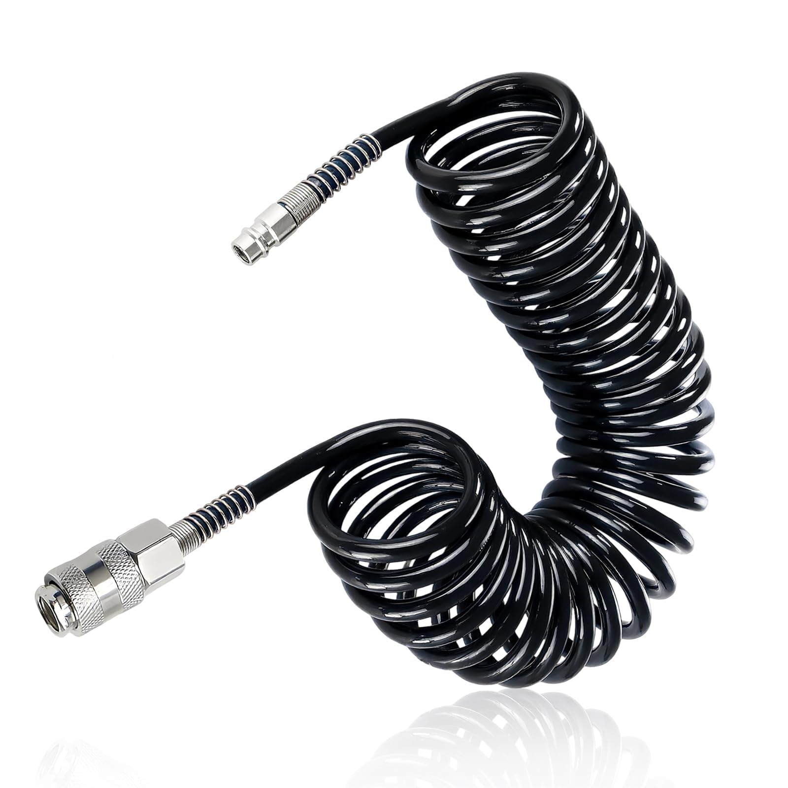 TIANLIN 9M PU Air Compressor Hose Black, with 1/4" Quick Connect Fittings, Coiled Air Line Hose 4mm x 6mm (Max Pressure 10 Bar) for Compressor — image 1