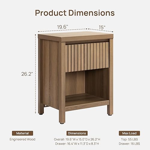 Miniatura 2 de SICOTAS Juego de 2 mesitas de noche estriadas con cajón, mesita de noche bohemia con estante de almacenamiento, mesas auxiliares grandes para