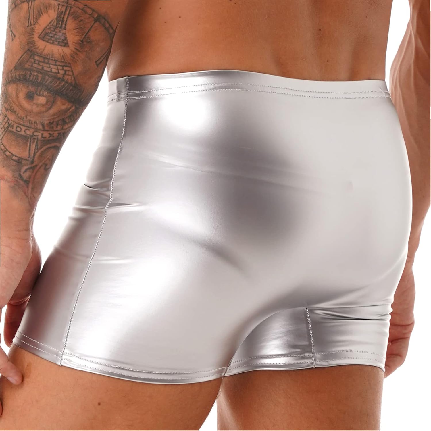 YiZYiF Men's Faux Leather Shorts Boxer Brief Wetlook Latex Male Panties Swimming Trunks Underwear