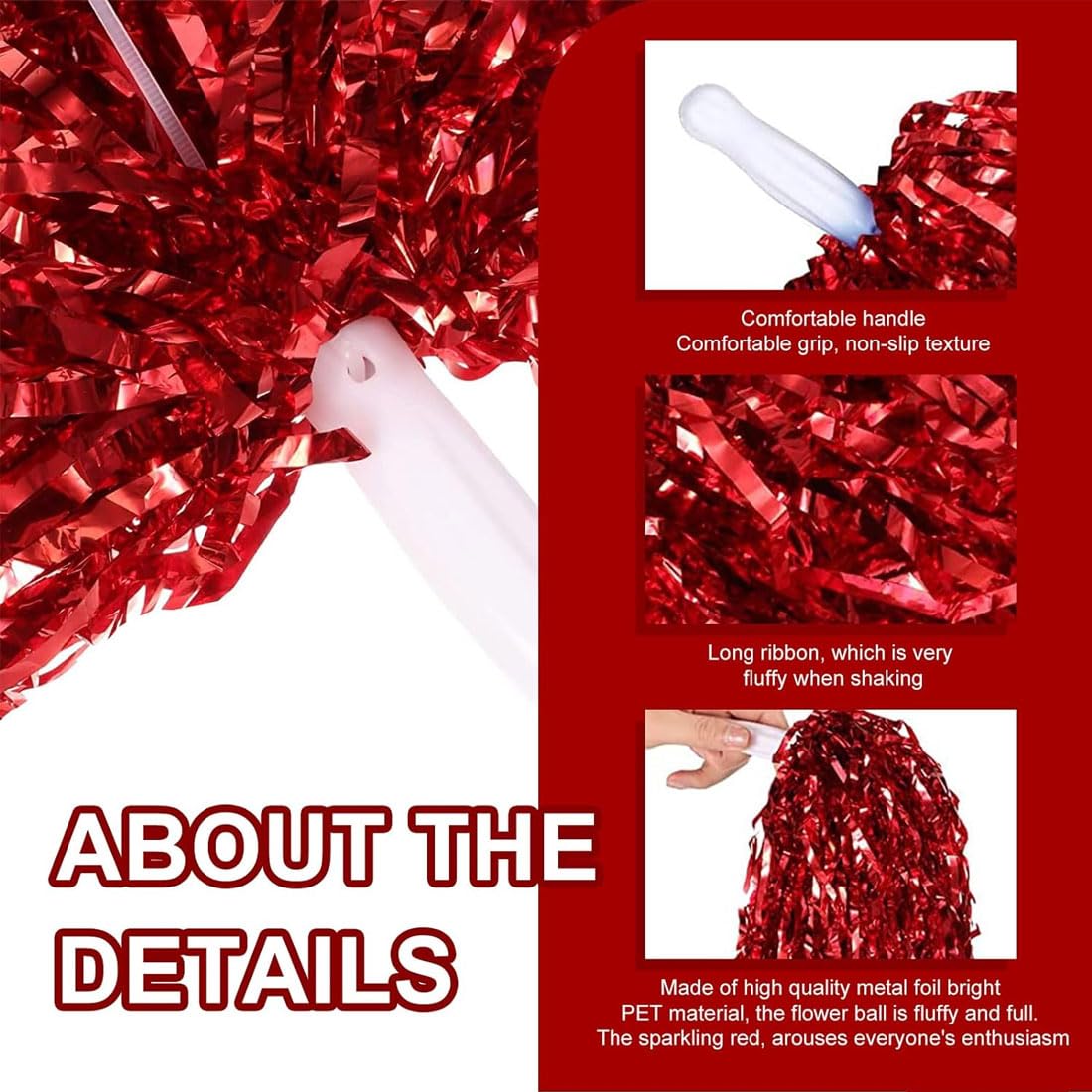 BZKSER Pompones de Animadora - 2 pcs de Pompones de porrista de Metal Foil,Pompones de Animadora con Asas, para Juegos de Pelota, Bailes, Fiestas de Carnaval,Chica Caliente — view 3