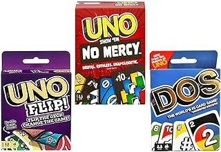 Mattel Uno No Mercy, Flip and Dos Card Game, Combo Pack of 3