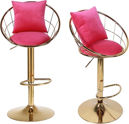 Miniatura 8 de Juego de 2 taburetes de bar giratorios, sillas de bar de altura ajustable con respaldo y reposapiés, taburete de bar de cocina de oro blanco con