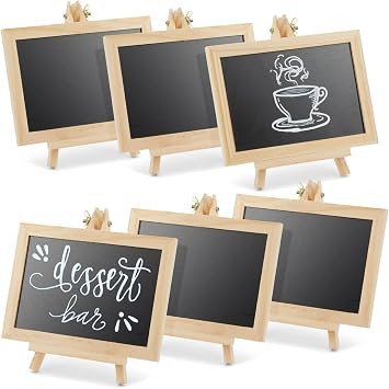 Juvale Wood-Framed Mini Chalkboard Signs - Double-Sided Chalk Board Stand - Versatile Tabletop Sign for Menus & Messages - Buffet Signage & Wedding Display Stand - Pack of 6, 6 x 4 in Writing Area