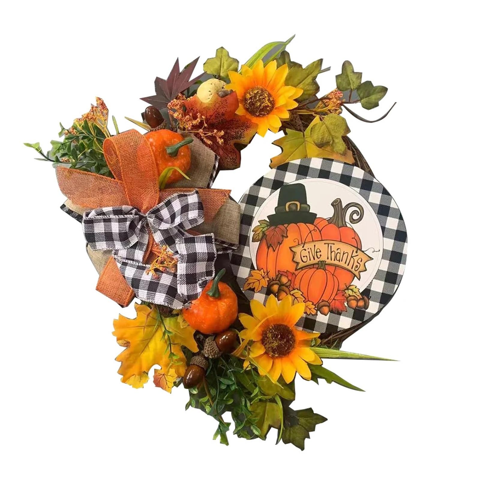 40cm Blatt Kürbis Kranz Thanksgiving Girlande Tür Aufhänger Vorne Herbst for Ernte Party Decor(Wooden Sign)