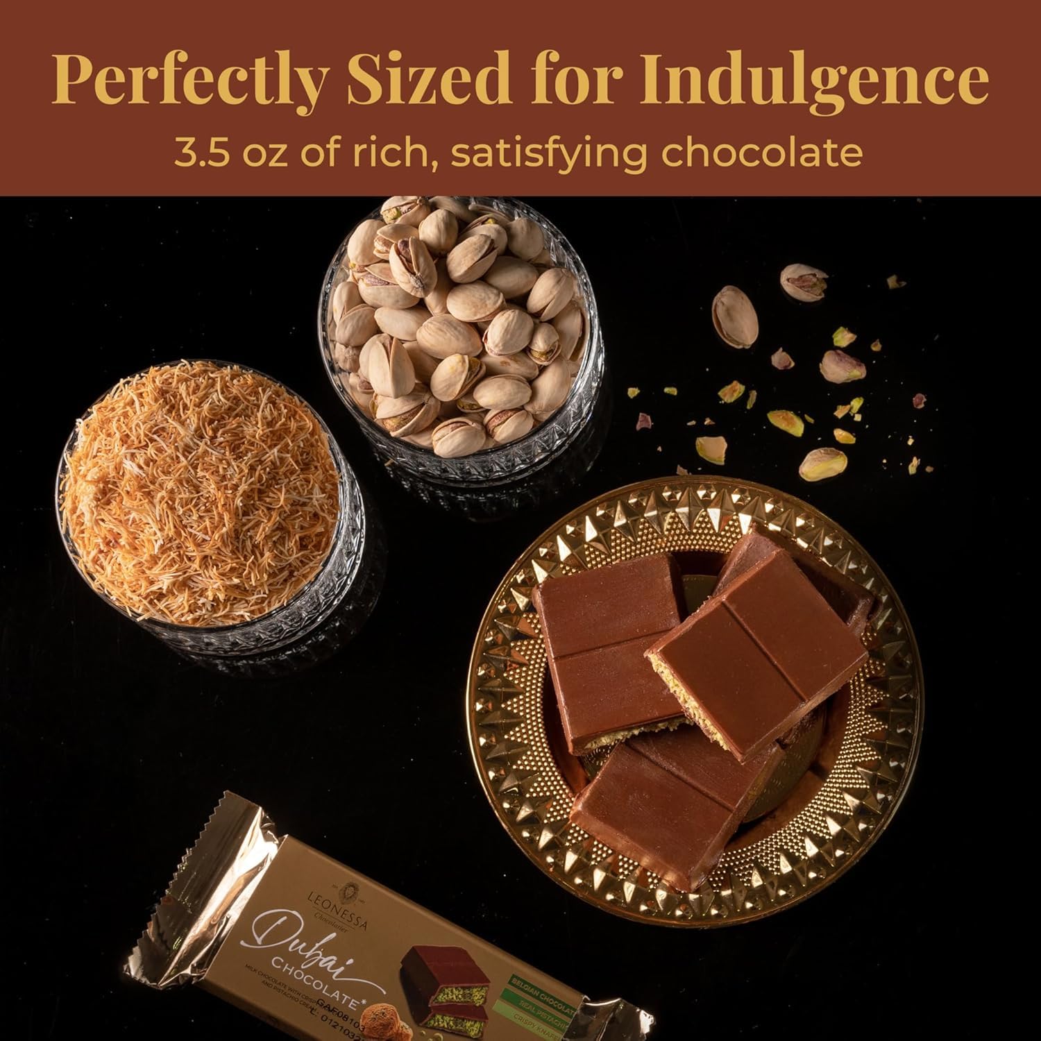 Leonessa Dubai Chocolate Bar Pistachio Kit – Premium Dubai Chocolate Bar with Pistachio – Rich Flavor & Creamy Texture - 3.5 Oz Pack of 2