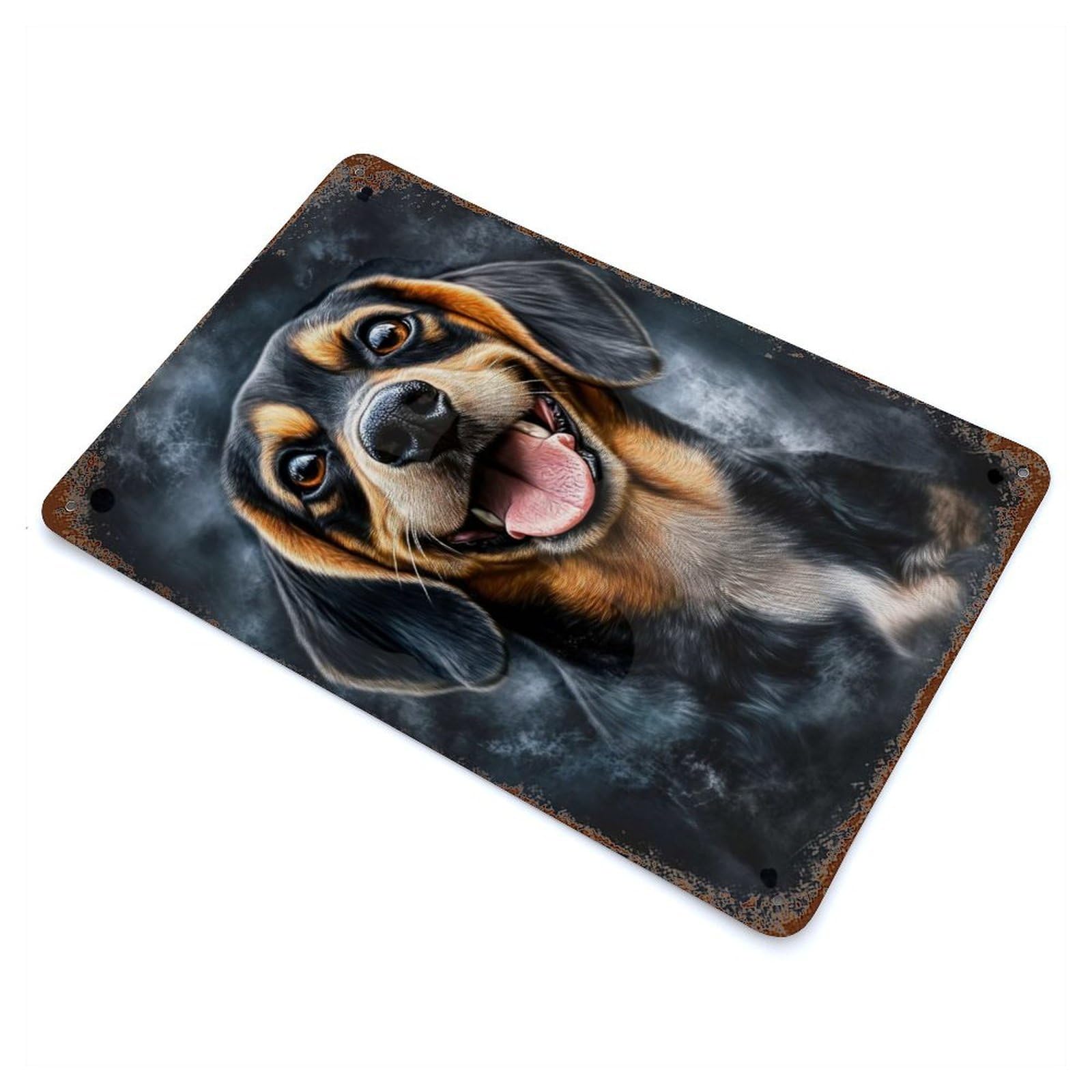 Happy Beagle Portrait Rusty Metal Tin Sign 11.8"x7.9", Industrial Home Decor for Garage, Pub Or Kitchen
