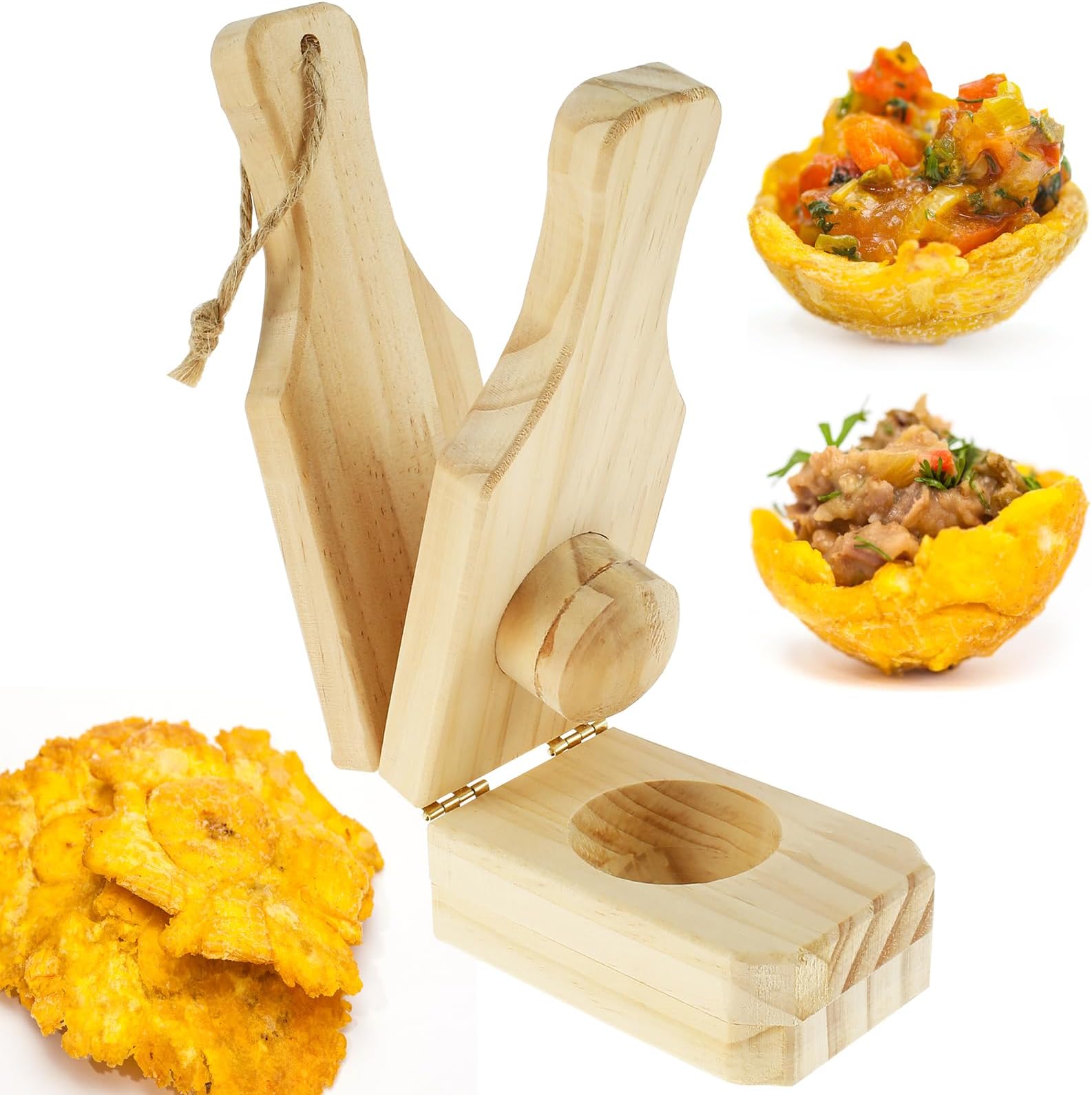 Wooden Tostonera Plantain Press Banana Smasher Maker Plantain Press Smasher Plantain Tostones Press with Handle Plantain Masher Kitchen Tool for Fried Plantains Chips and Tostones Cups 6.3×2.36×2.36in
