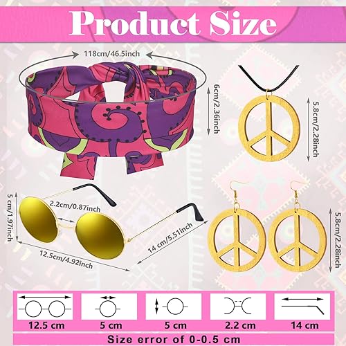 Miniatura 2 de Haull Conjunto de 7 piezas de disfraz hippie de discoteca de los años 60 y 70 para mujer, conjunto de disfraz de Halloween, pantalones bohemios,
