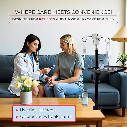 Miniatura 15 de TidyFriend Trípode de acero IV, soporte portátil para poste IV, ajustable de 30 a 75 pulgadas de altura, soporte plegable con 2 ganchos y 3 patas