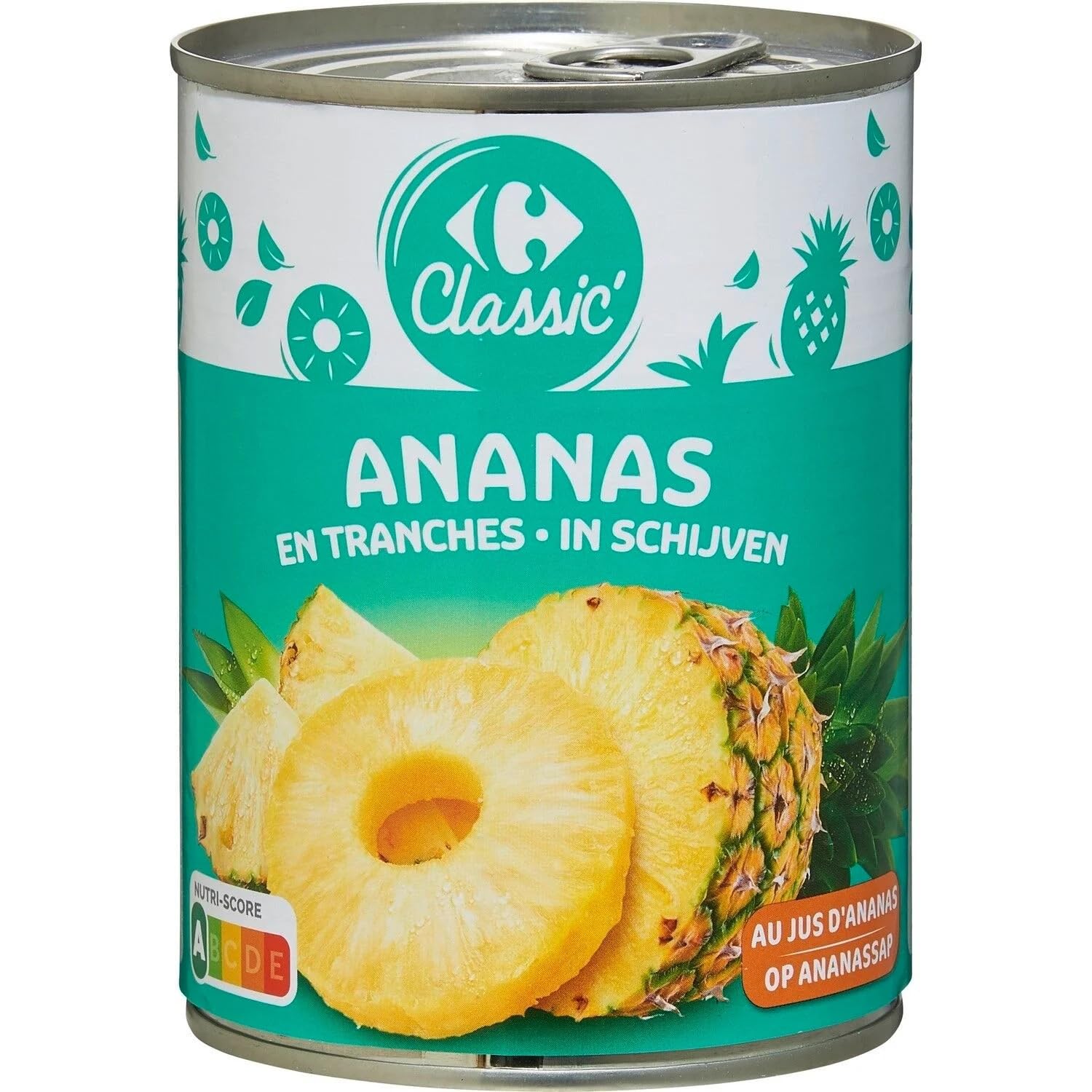 CARREFOUR CLASSIC' - Ananas en Tranches au Jus d'Ananas - la boite de 340g net égoutté - 560g - Le Lot De 4
