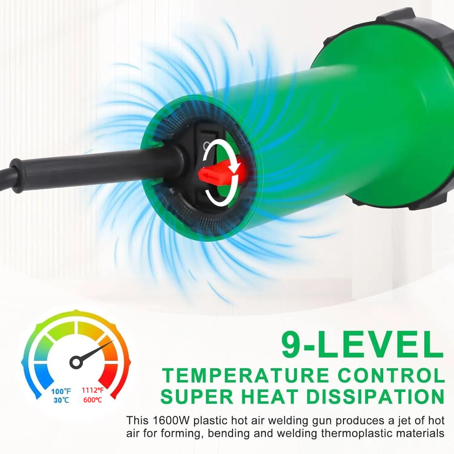 Kit de Soldadura de Plástico Gekufa 1600W - Pistola de Aire Caliente de 100V con Control de Temperatura Ajustable, Múltiples Boquillas para PVC, TPO, Reparación de Vinilo, Parachoques de Coche, Techos