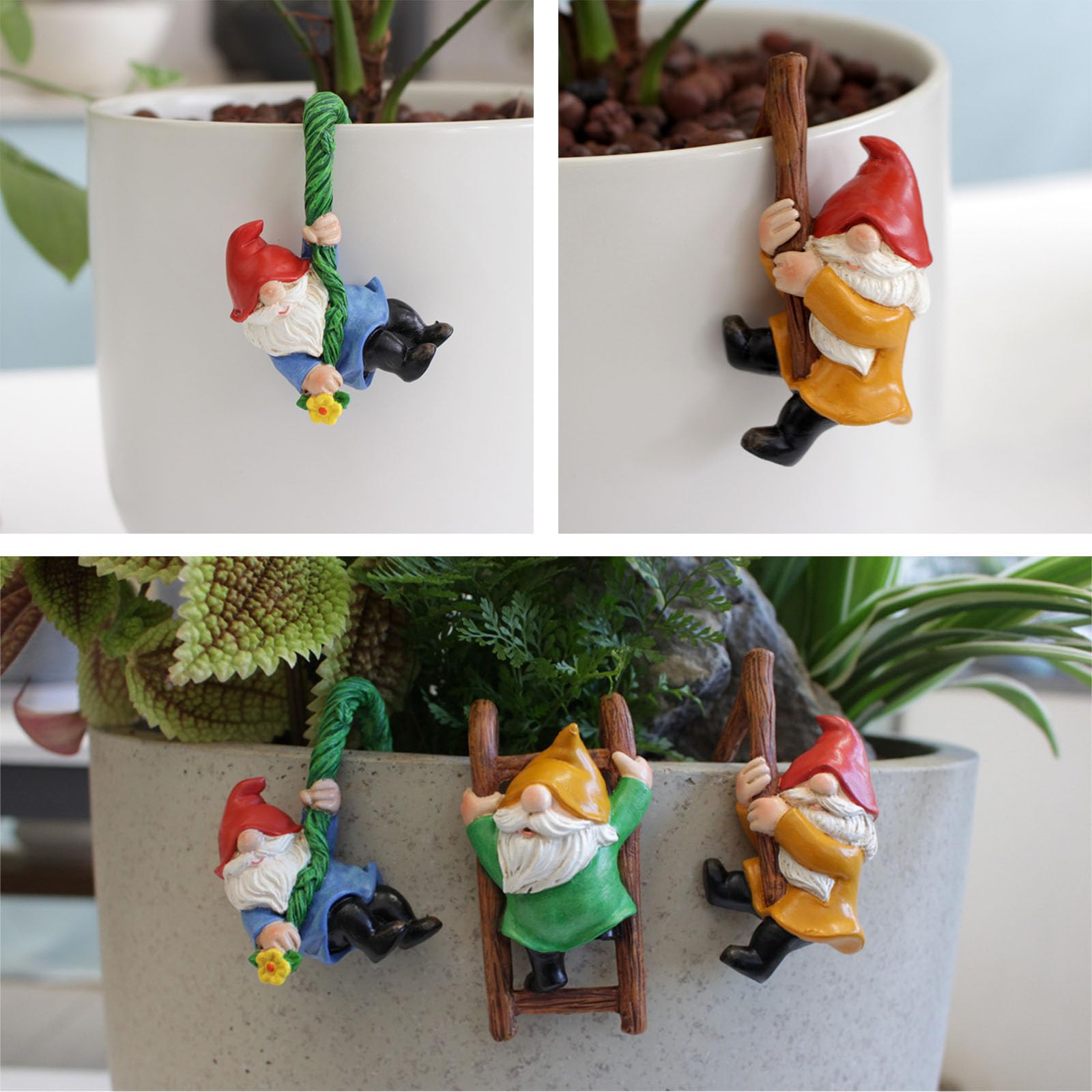 3 Piezas Gnomo Jardín, Mini Figuras Enanas, Juego Gnomos Jardín Exterior, Gnomos Jardín Divertidos, Conjunto Gnomos Jardín Miniatura, Adecuado para Jardines Pequeños, Acuarios, Macetas