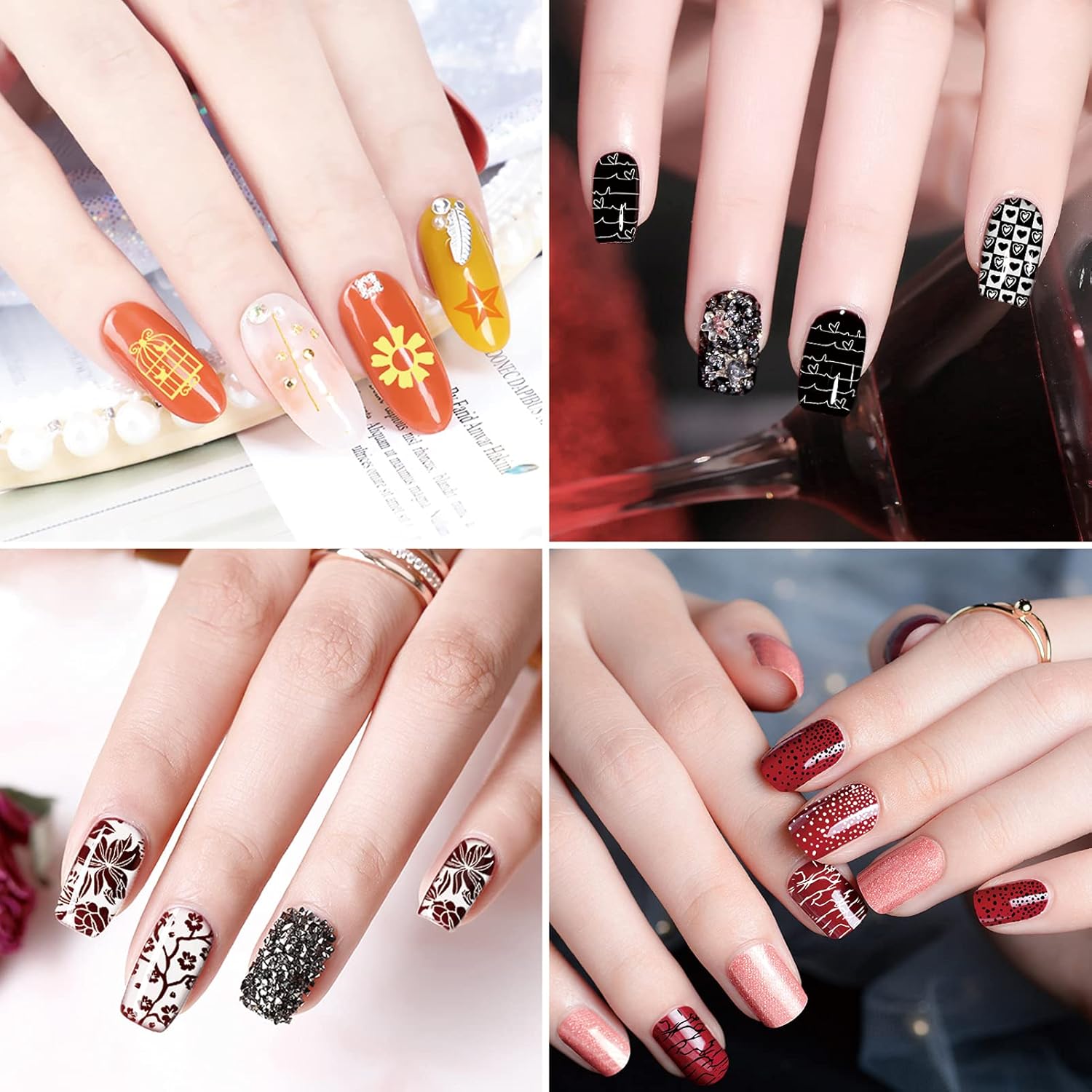 Nail Stamper Set, 10Pcs Stamping Nail Plates with1 Silicone Nail Stamper/2 Stamper Heads/1 Stamp Plates Holder Organizer Bag/1 Scraper for Stamping Nail Art Equipment : Beauty & Personal Care