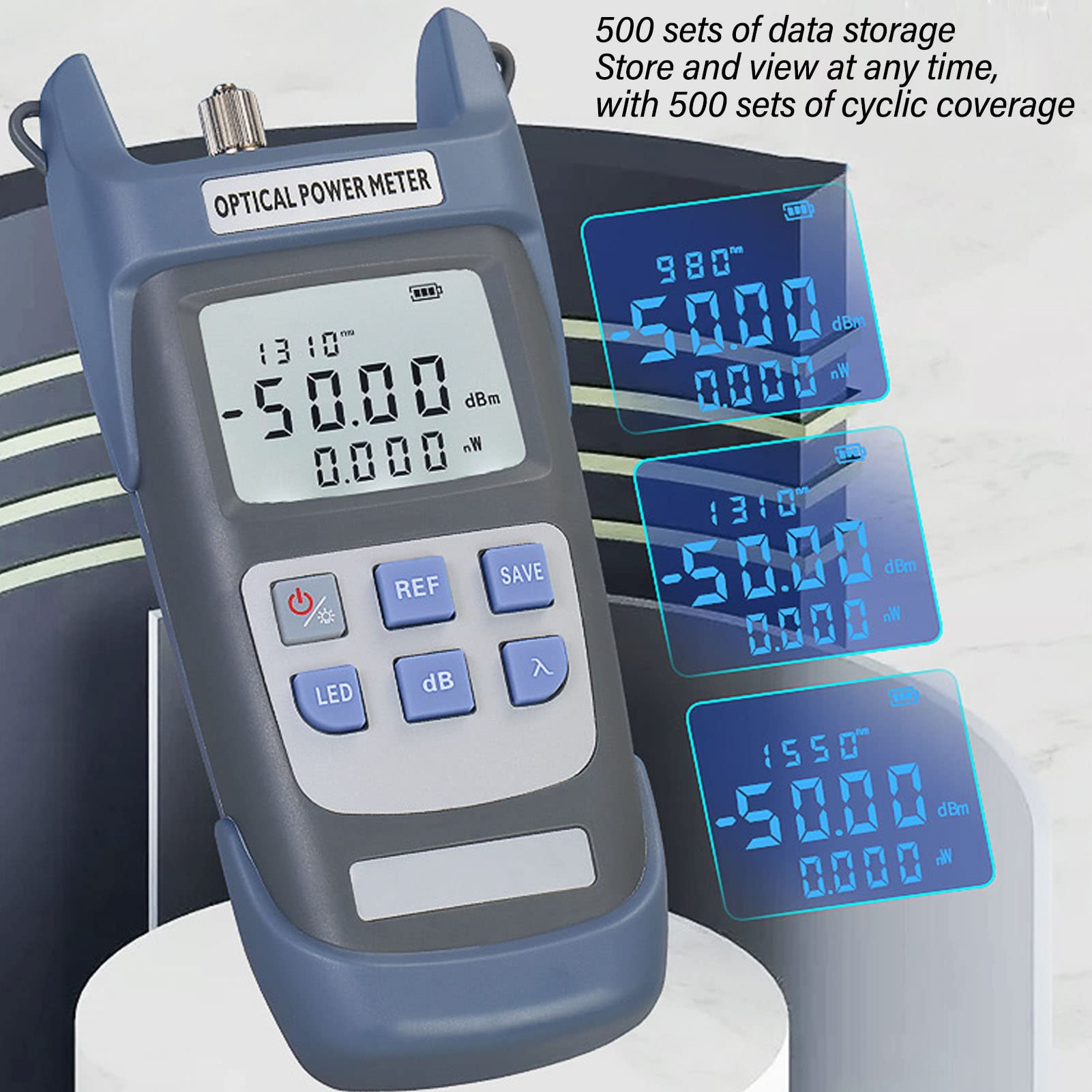 Medidor de Potencia de Fibra óptica, -50 a +26 DBm Medidor de Potencia de Fibra óptica 10 Longitudes de Onda Interfaz de 2,5 Mm Probador de Cable de Fibra óptica, Conectores de