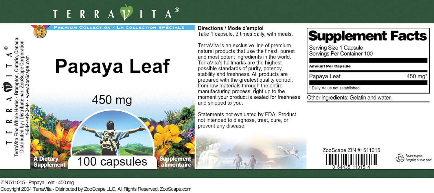 Papaya Leaf - 450 mg (100 Capsules, ZIN: 511015) - 3 Pack