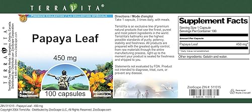 Miniatura 3 de TerraVita Hoja de Papaya - 450 mg (100 Cápsulas, ZIN 511015)