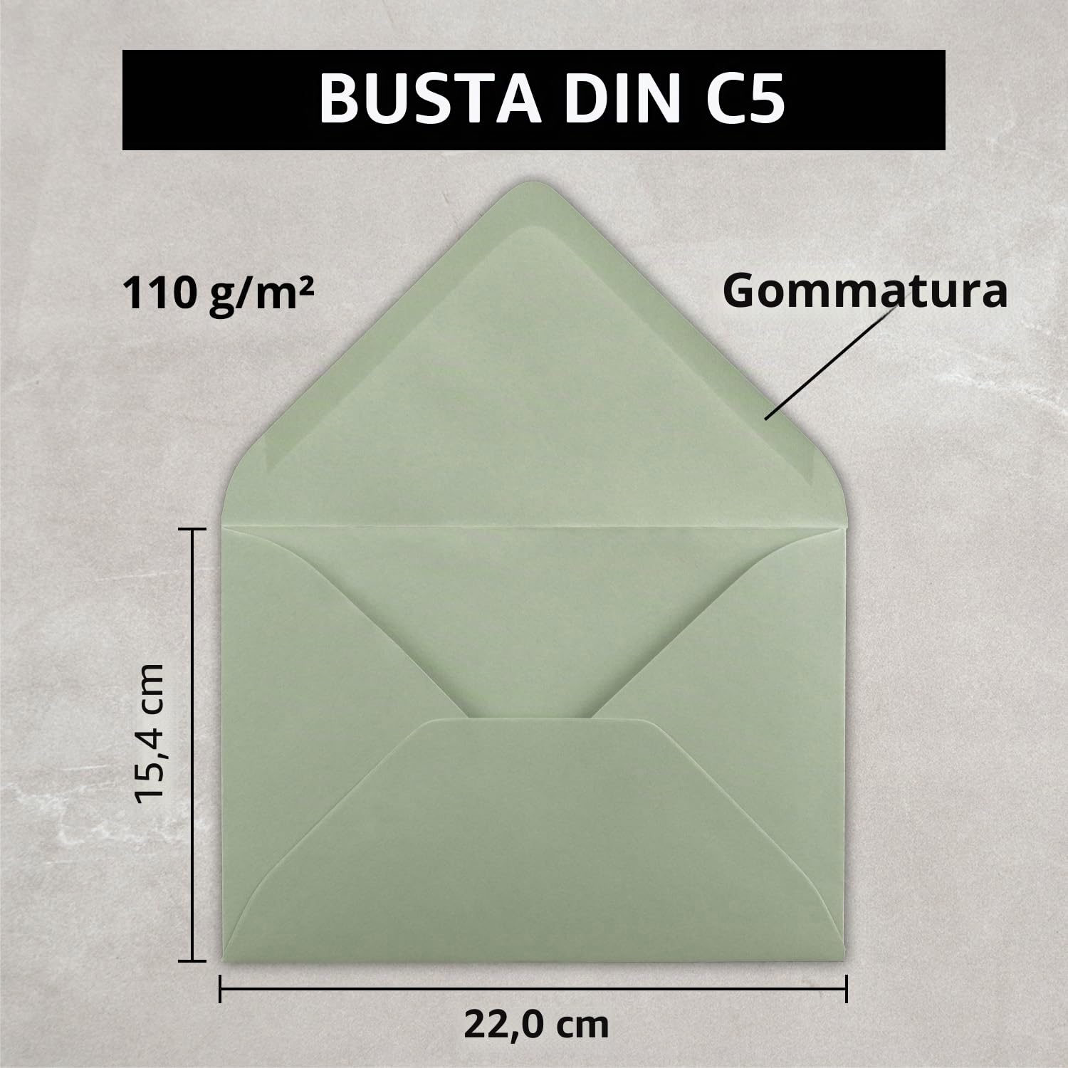 Buste DIN C5 22,0 x 15,4 cm Verde Eucalipto FarbenFroh 50 buste colla umida senza finestra Natale