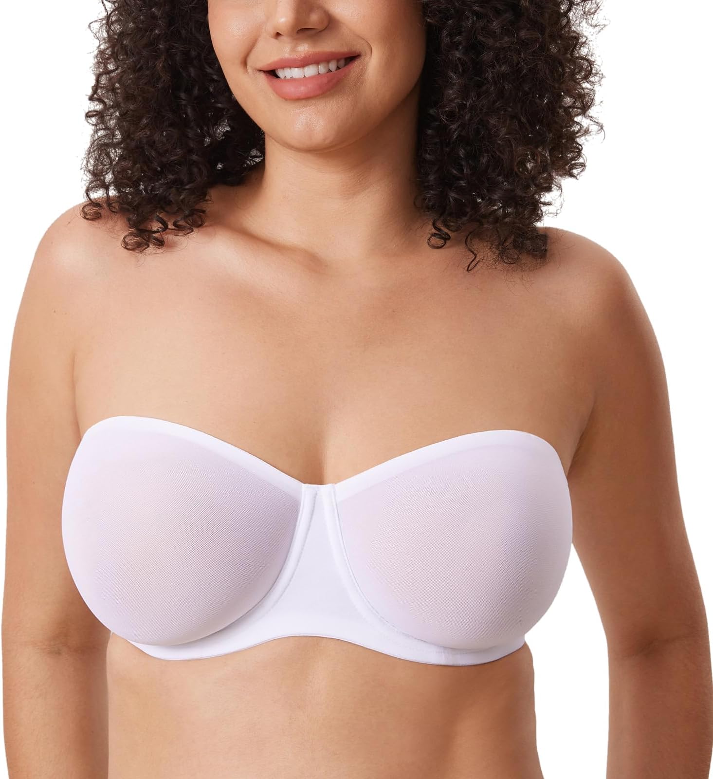 Women's Cosnufy Strapless Bra Sheer Mesh Plus Size Unlined Underwire Bras