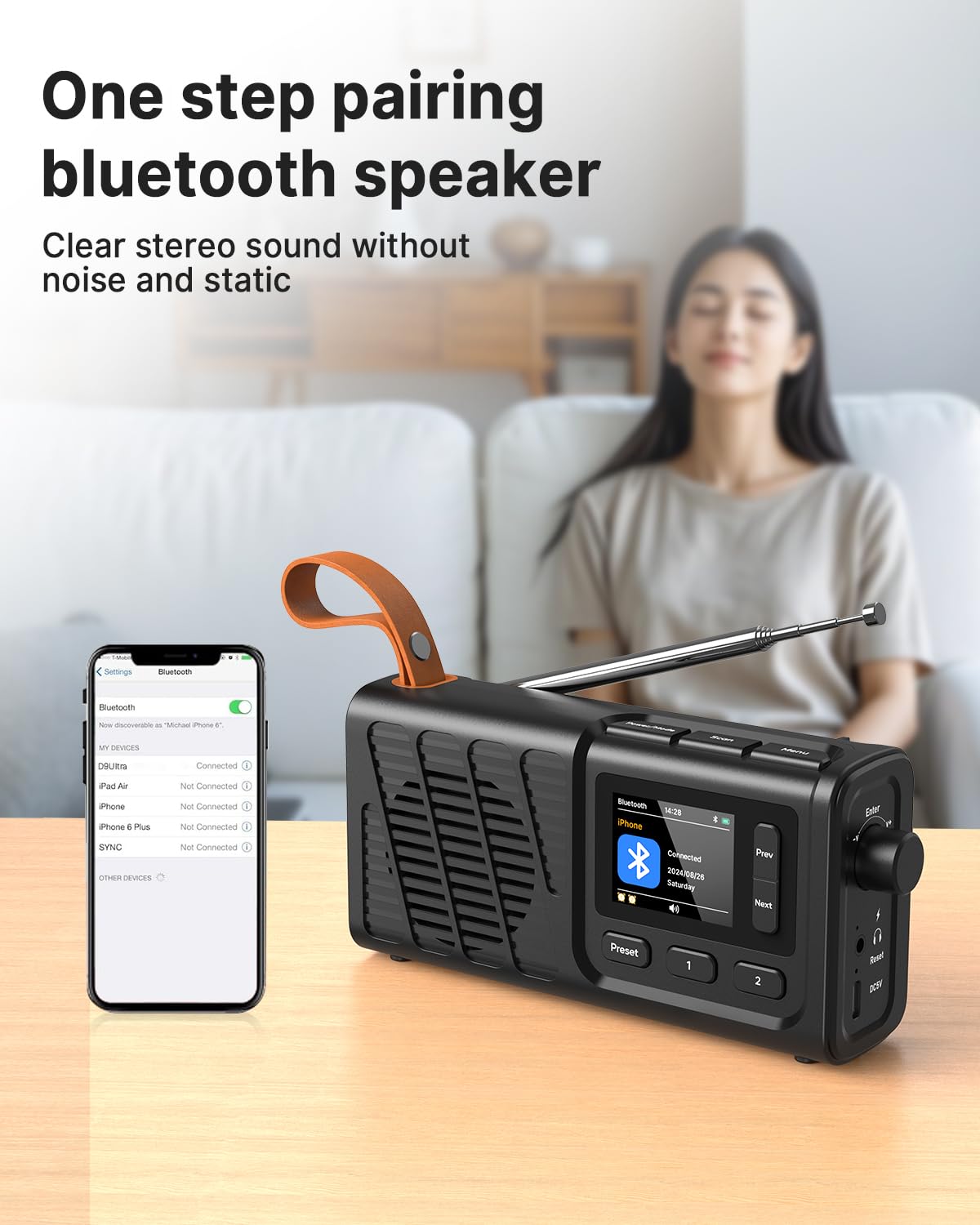 Radio portatile DAB+/FM con Bluetooth, radio da cucina con cavo o batteria da 2200 mAh, radio digitale FM con jack per cuffie, doppia sveglia, 40 preimpostate, display a colori