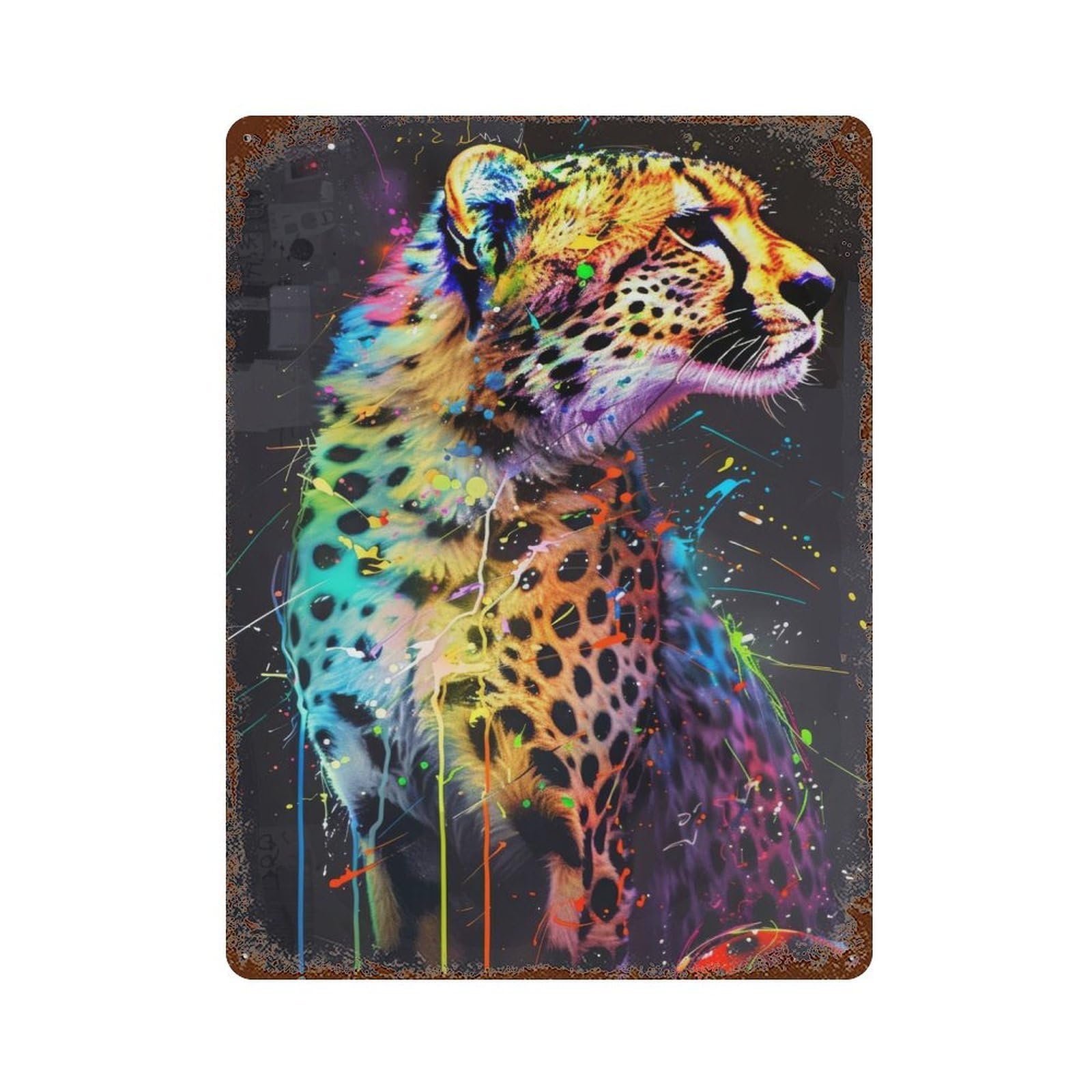 Cheetah Popart Painting Rusty Metal Tin Sign 15.7"x11.8", Ideal for Patio, Garden Room And Bar Decor