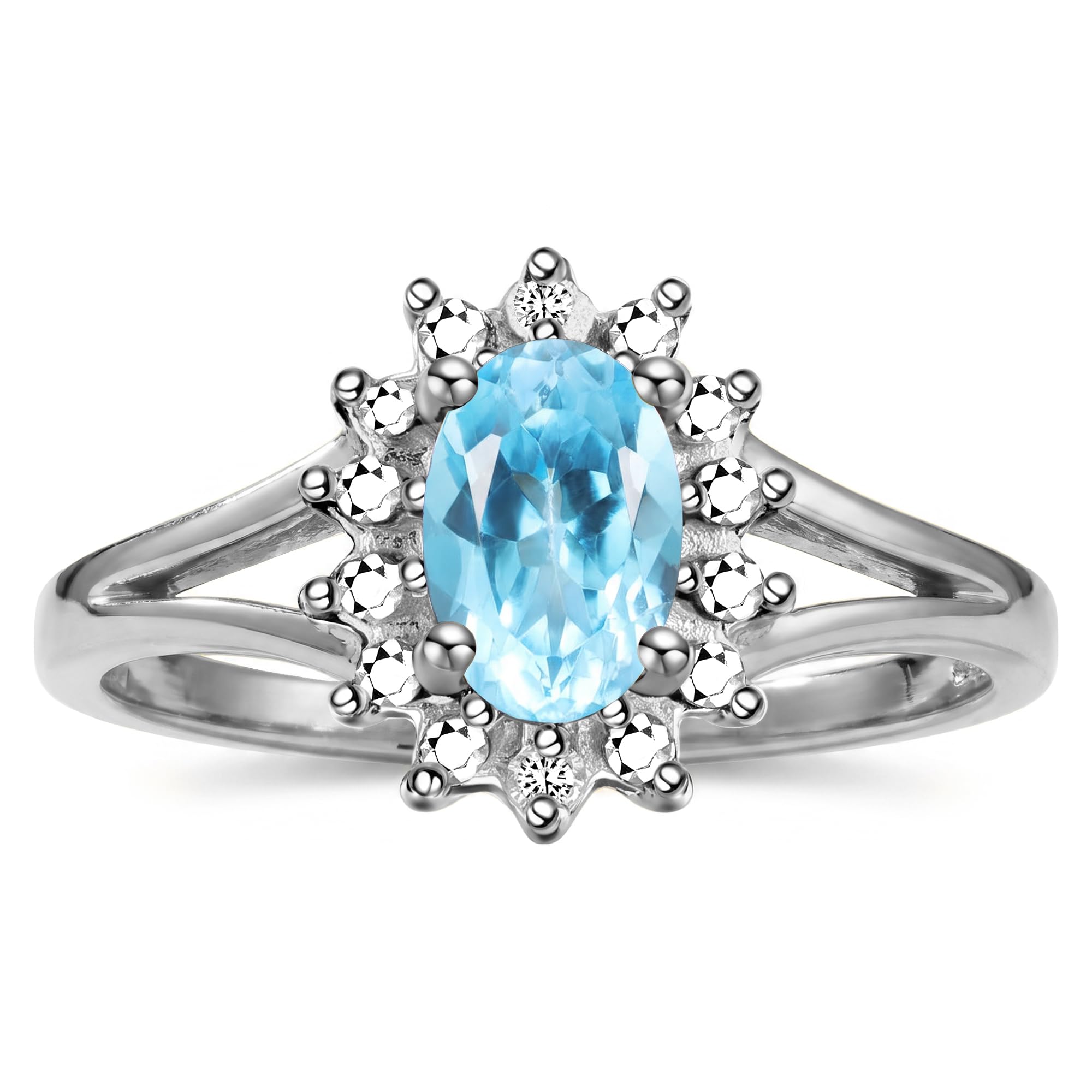 Rylos Halo Ring: Diamond Birthstone with 6X4MM Oval Gemstone - Women's Jewelry in Sterling Silver - Stunning Diamond Ring Sizes 5-10