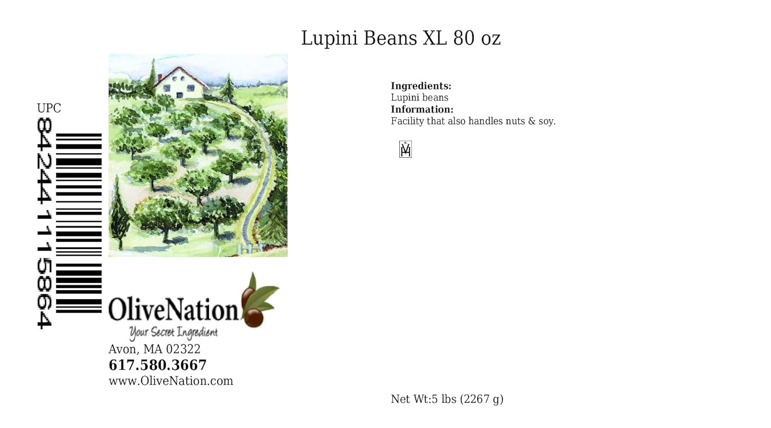 OliveNation Extra Large Dry Lupini Beans, High Protein Legume for Authentic Mediterranean Flavor, Non-GMO, Gluten Free, Kosher, Vegan - 80 ounces