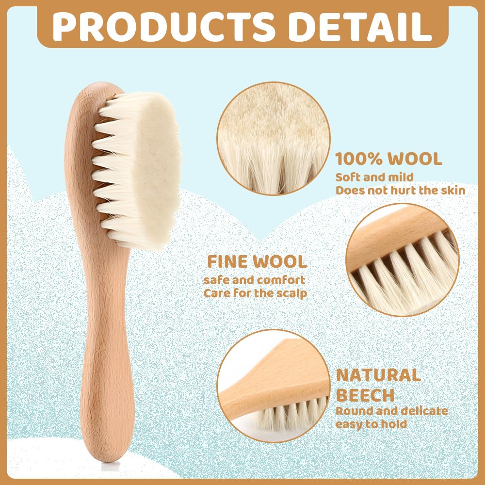 1 Pièce Brosse cheveux bebe，à cheveux Poils de chèvre doux Premium Brosse à bébé en bois pour Cradle Cap, garçons et filles, pour enfant et nouveau-né, Baby Shower Cadeau