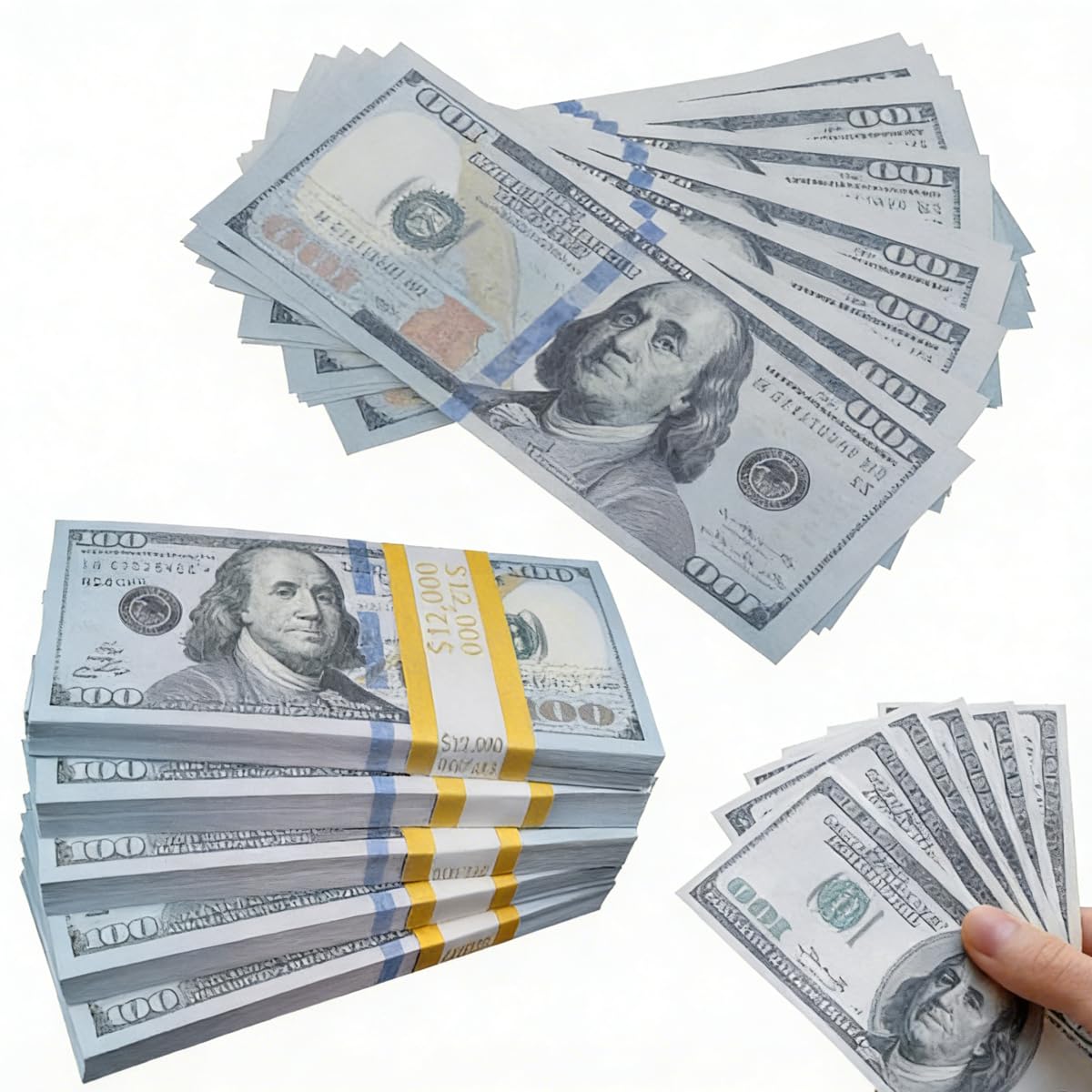 Prop Money - 120 arkuszy 100 $, banknoty do gry w dolarach, oryginalny rozmiar, banknoty dolarowe, pieniądze do zabawy dla dzieci, pieniądze do zabawy, dla dzieci na matematykę, liczenie i