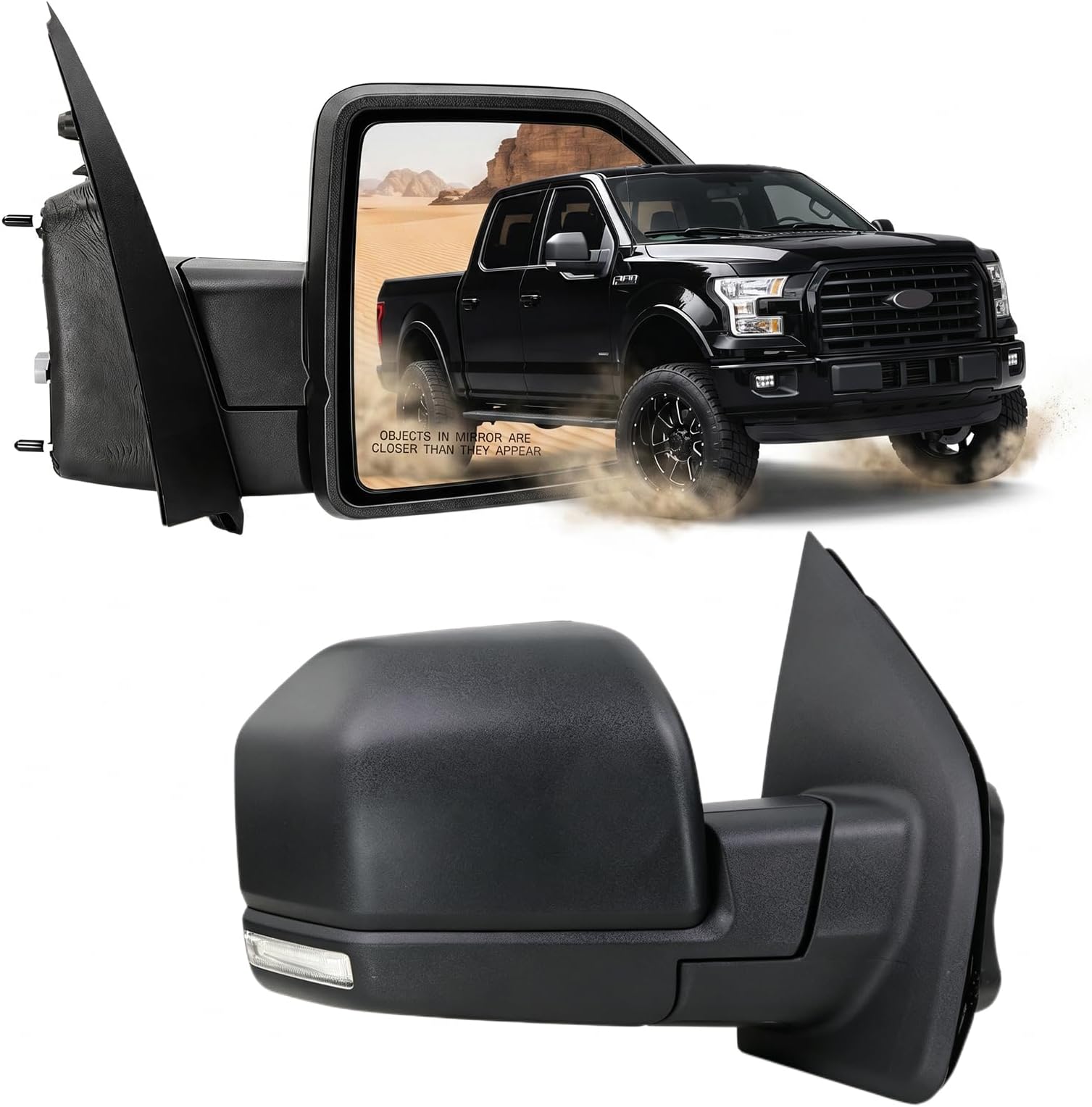 Right Passenger side Mirror with Power Glass, Outdoor Temperature Sensor,Turn Signal and Manual Folding Fits 2015-2020 Ford F150 Without Heated Replace JL3Z17682CA (8 Pins)