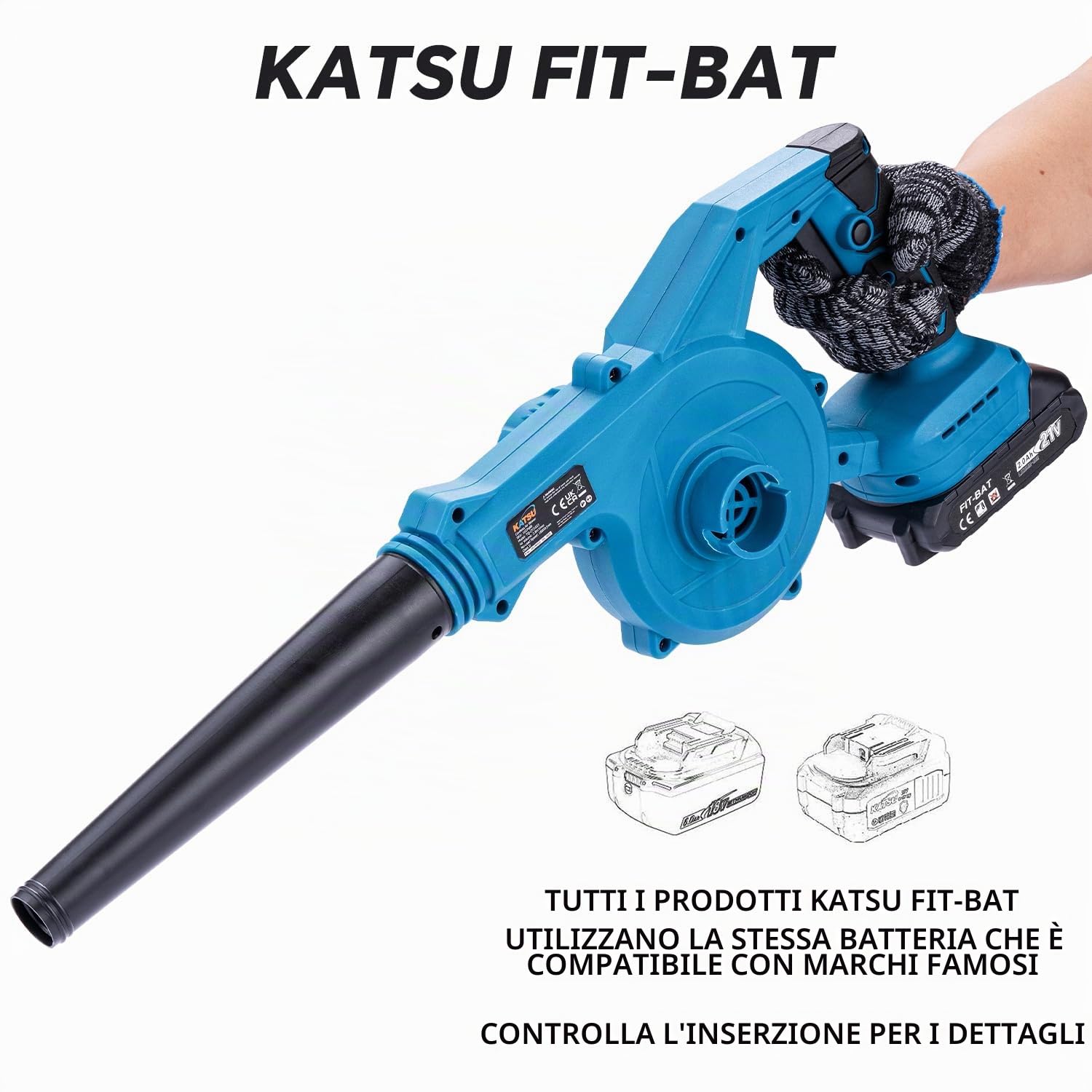 KATSU FIT-BAT 21V Soffiatore a Batteria Brushless con 1.5 Ah Batteria e Caricabatterie, Portatile per Foglie di Polvere d'Aria per la Cura del Prato del Giardino