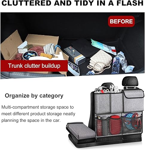 Miniatura 4 de Bolsa de almacenamiento colgante para el maletero, organizador colgante para asiento trasero de automóvil con 7 bolsas de almacenamiento grandes,