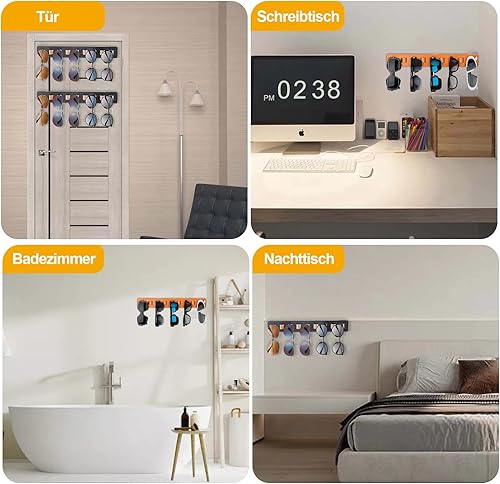 Miniatura 7 de ZHOUYIYI Organizador de lentes de sol con 9 correas de piel de vacuno, almacenamiento de lentes de sol de madera, soporte para anteojos montado en