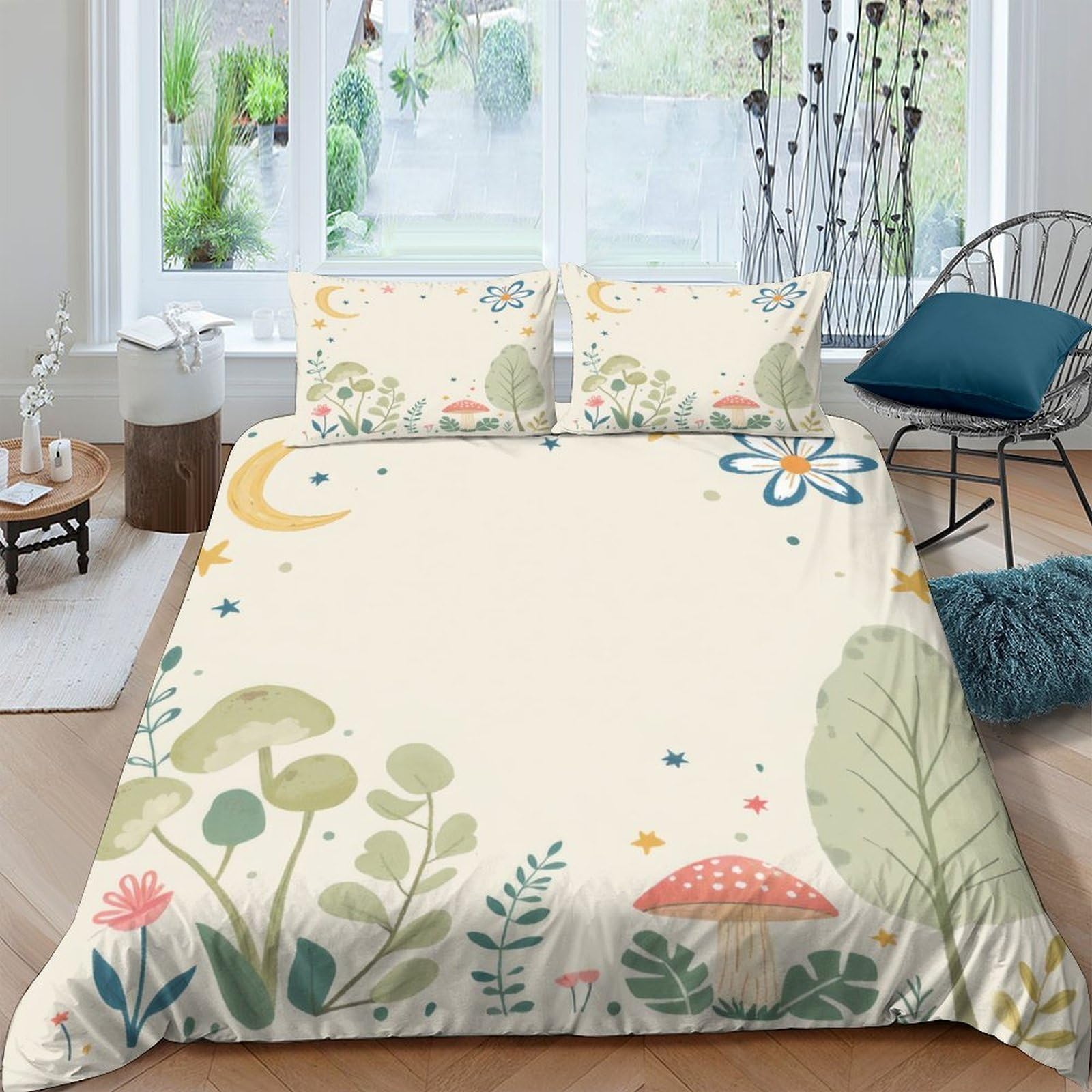 Ctjqhvkz Style-2 3D Printed Botanical Forest Fitted Sheet Microfiber Non-Slip Mushroom Meadow Mattress Cover Bedroom Decor Machine Washable Single（135X200cm）
