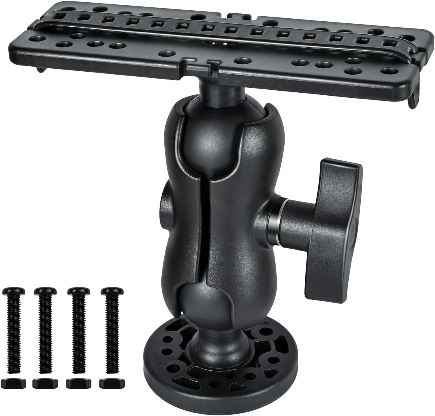 Fish Finder Mount Base, Universal 360° Rotation Ball-Mount Fish Finder Bracket, Nylon & Stainless Steel Electronic Holder for Marine Boat Kayak Pontoon Canoe Helix Garmin, 4*Srews, 4*Nuts