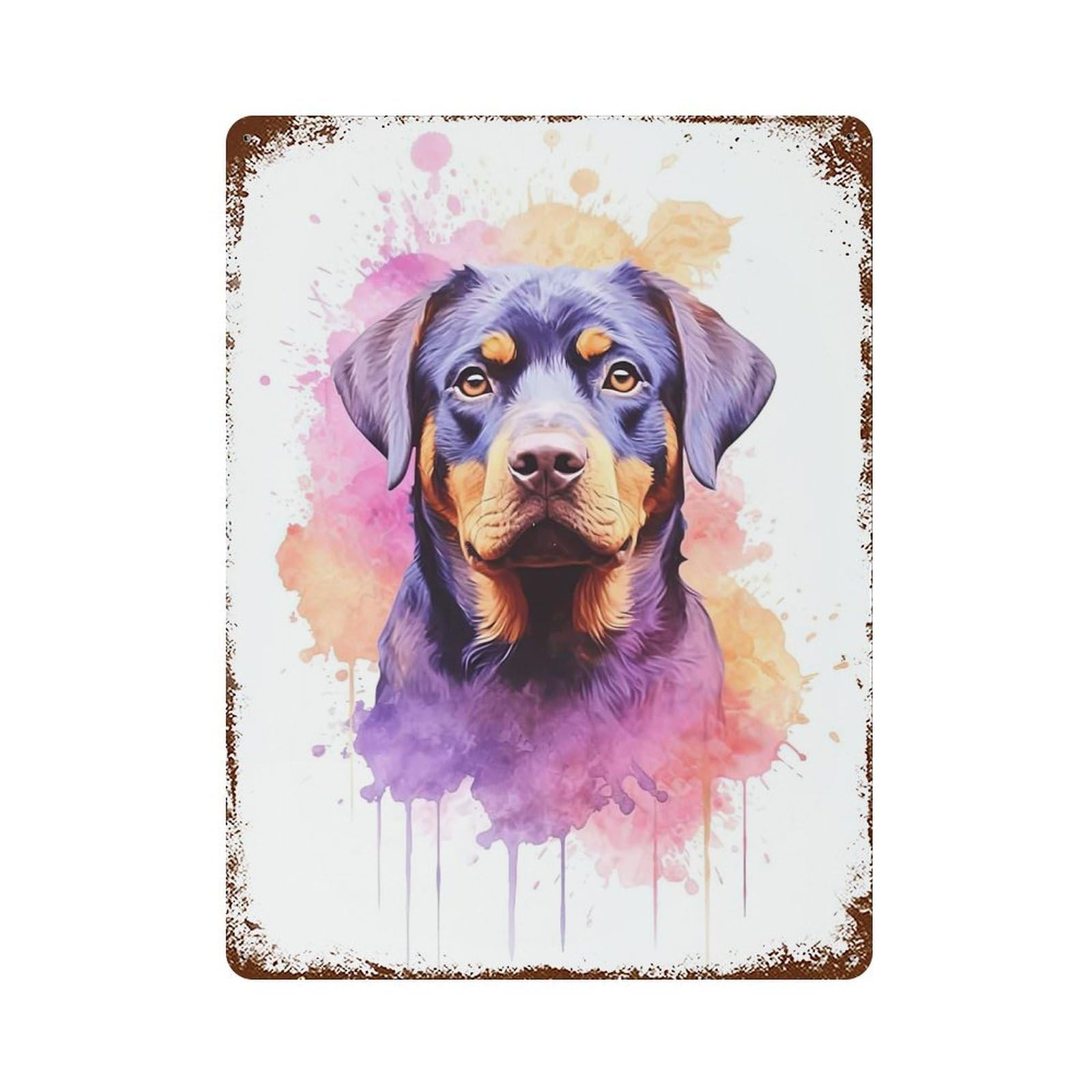 Aged Metal Wall Plaque with Watercolor Rottweiler Art Design 15.7"x11.8", for Shed, Workshop And Garage Wall Decor, Decorative Metal Wall Art
