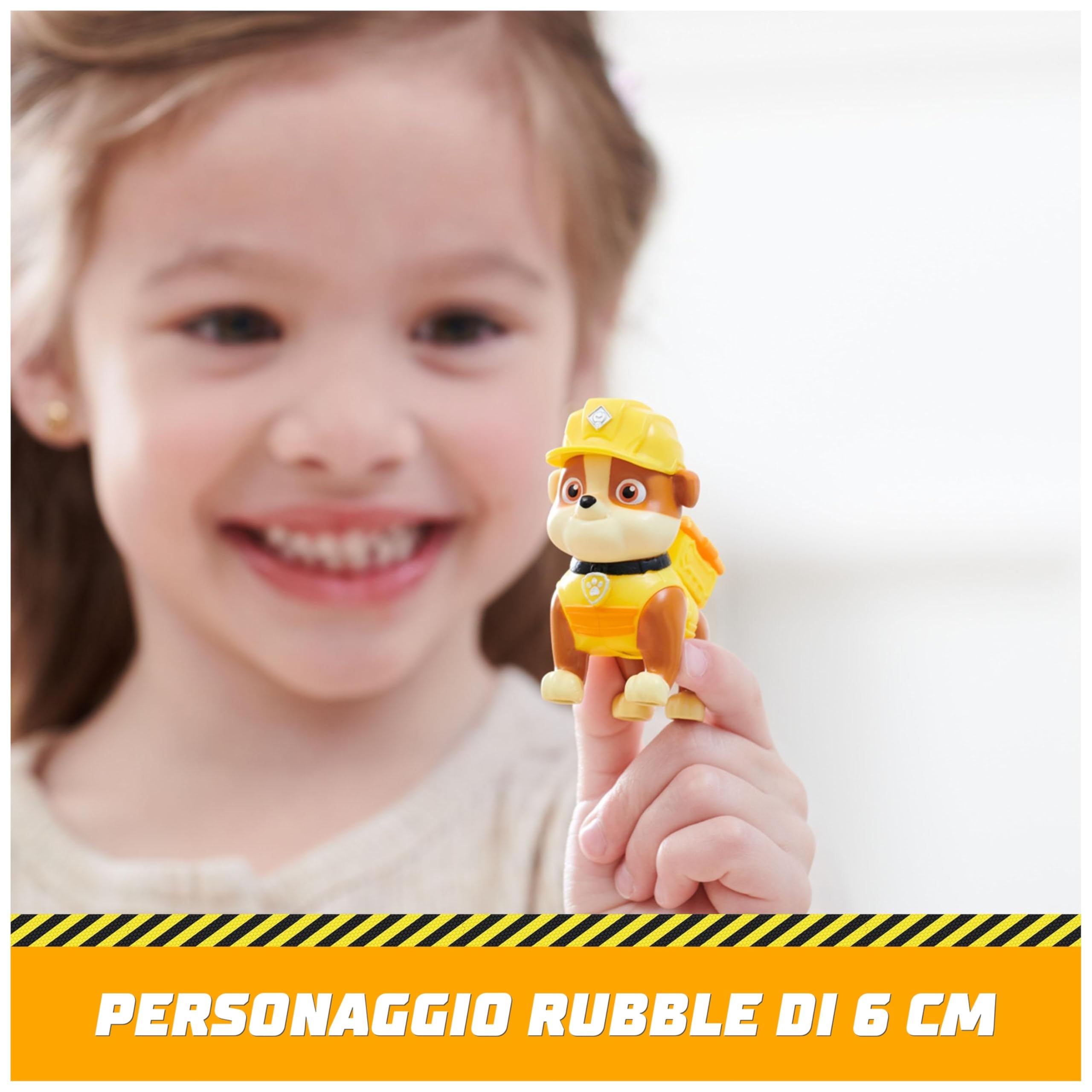 Rubble & Crew, Veicolo da lavoro Deluxe di Rubble, Bulldozer da cantiere con luci, suoni e personaggio, giocattoli per bambini e bambine dai 3 anni in su