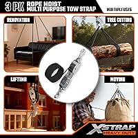 Vista 2 de XSTRAP STANDARD - Polipasto para cuerda de 65 pies, 4,000 libras de resistencia a la rotura, para trabajos pesados con 2 paquetes de eslinga