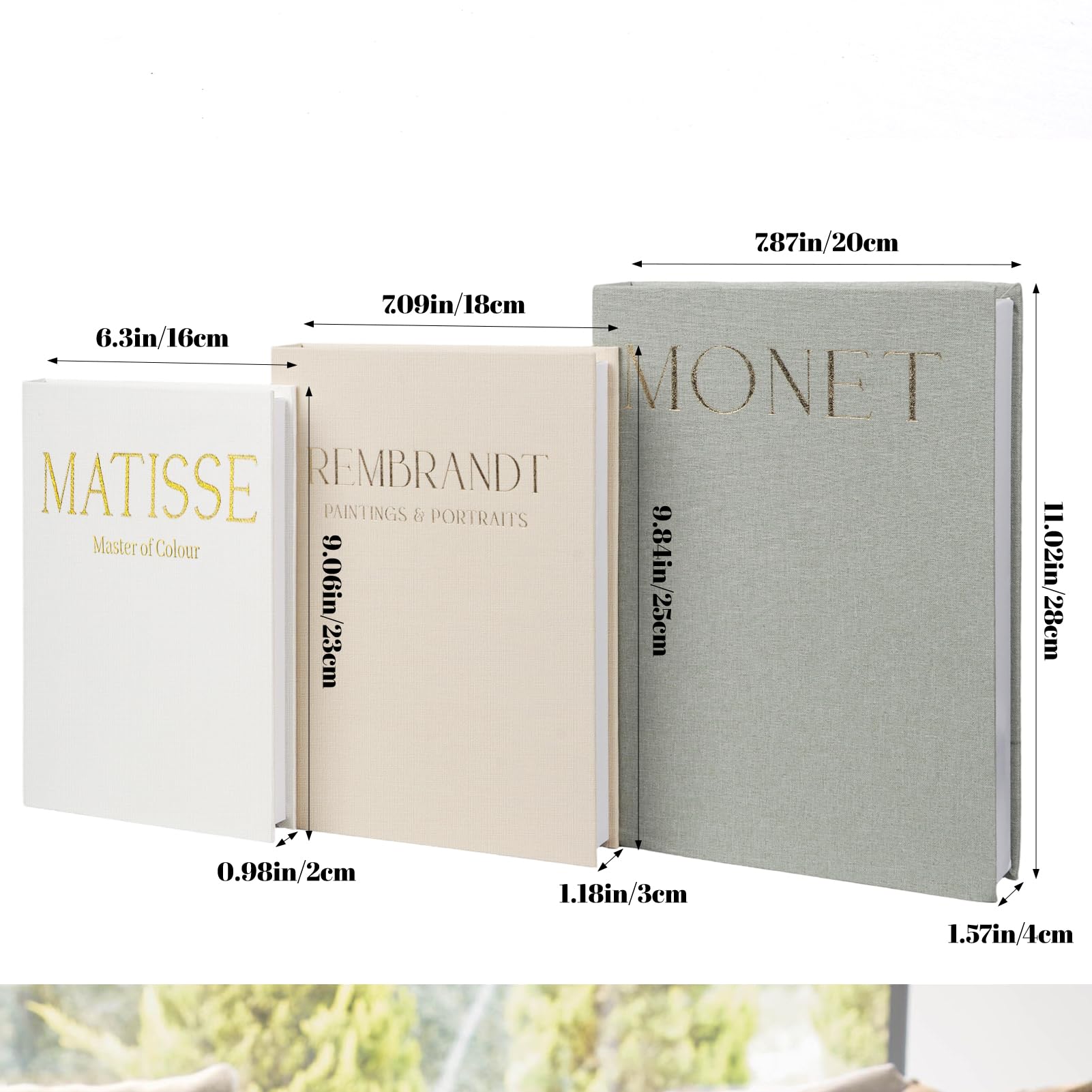 Conjunto de 3 Libros Decorativos Falsos, Caja de Almacenamiento de Lino para Estantería y Decoración del Hogar