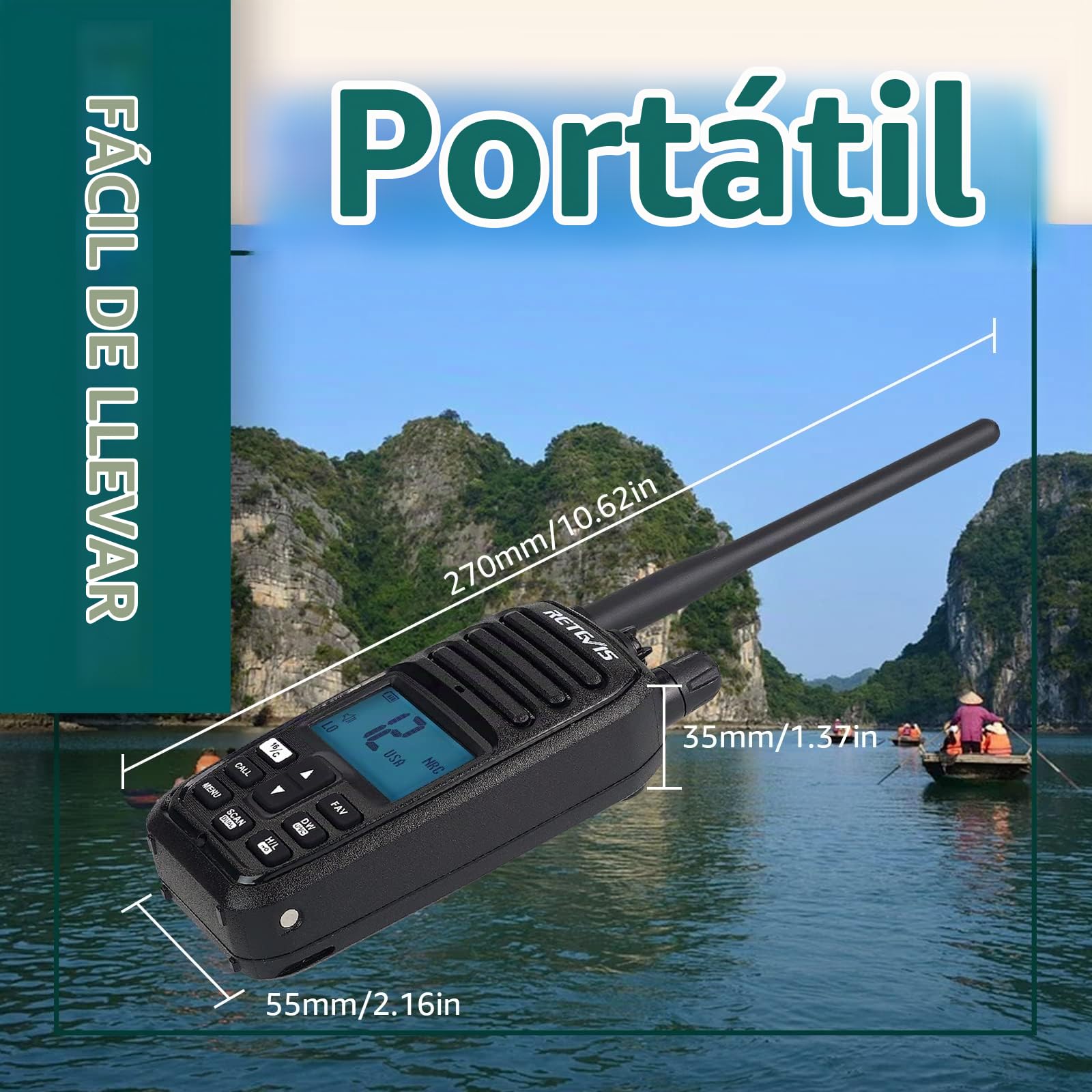 Retevis RM21 Radio Marina Portatil, Emisora VHF Marina IP67, Reducción de Ruido Inteligente AI, Radio Bidireccional Flotante de 88 Canales para Guardacostas, Kayak, Pesca (Negro, 1 Paquete)