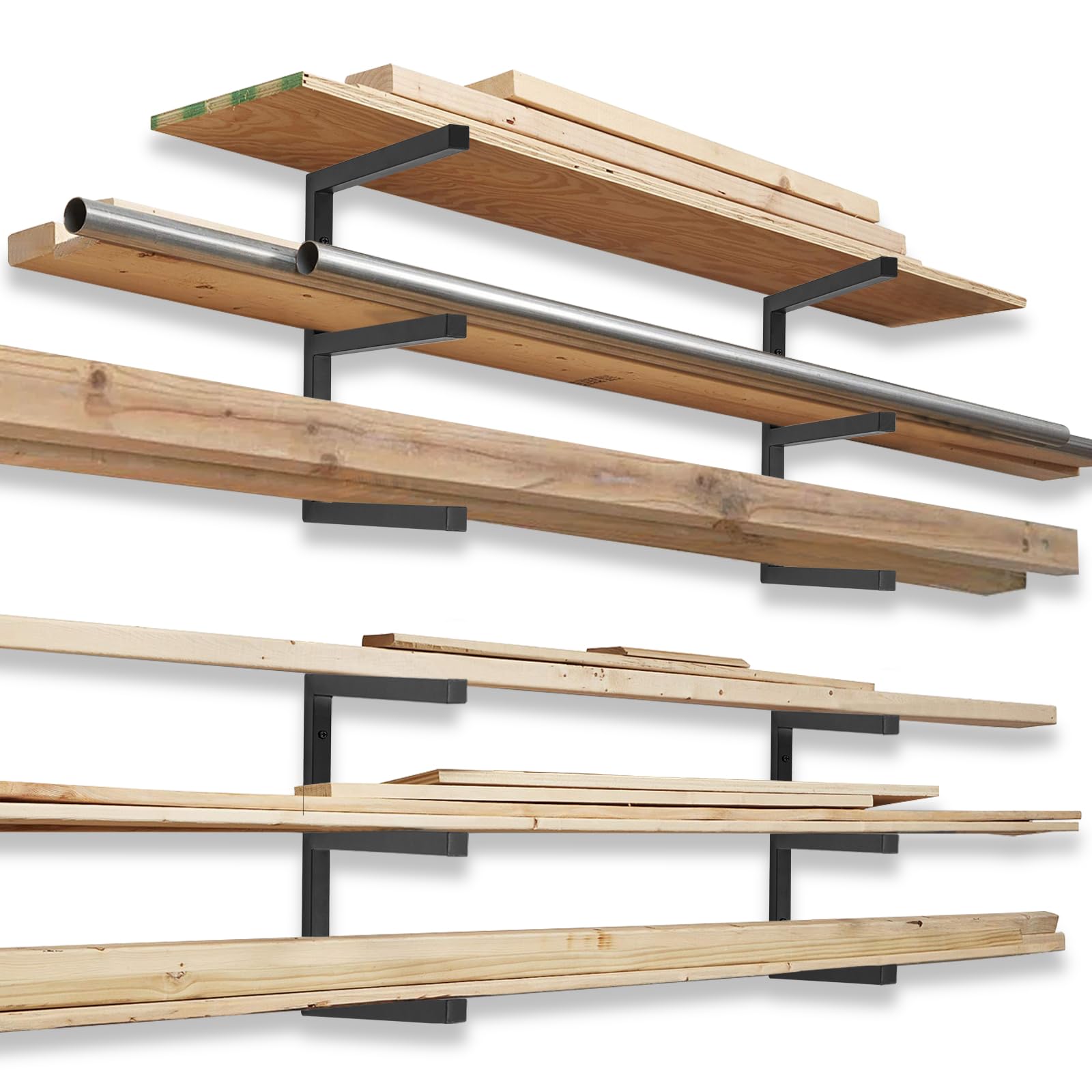 AKOZLIN Estante de Madera de 3 Niveles montado en la Pared,4 Piezas | Diseño de tubos de madera, interior y exterior, Estante de programas de organización