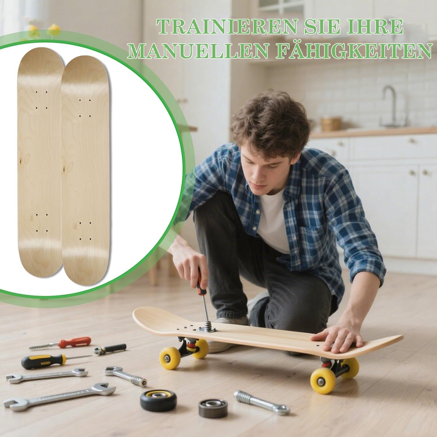 uyoyous 2 Stück Blank Skateboard Decks, 7-lagiges Ahorn Skateboard Deck, konkaves Skateboard für Kinder, Erwachsene, Mädchen, Jungen, Anfänger und Profis, 79x20cm